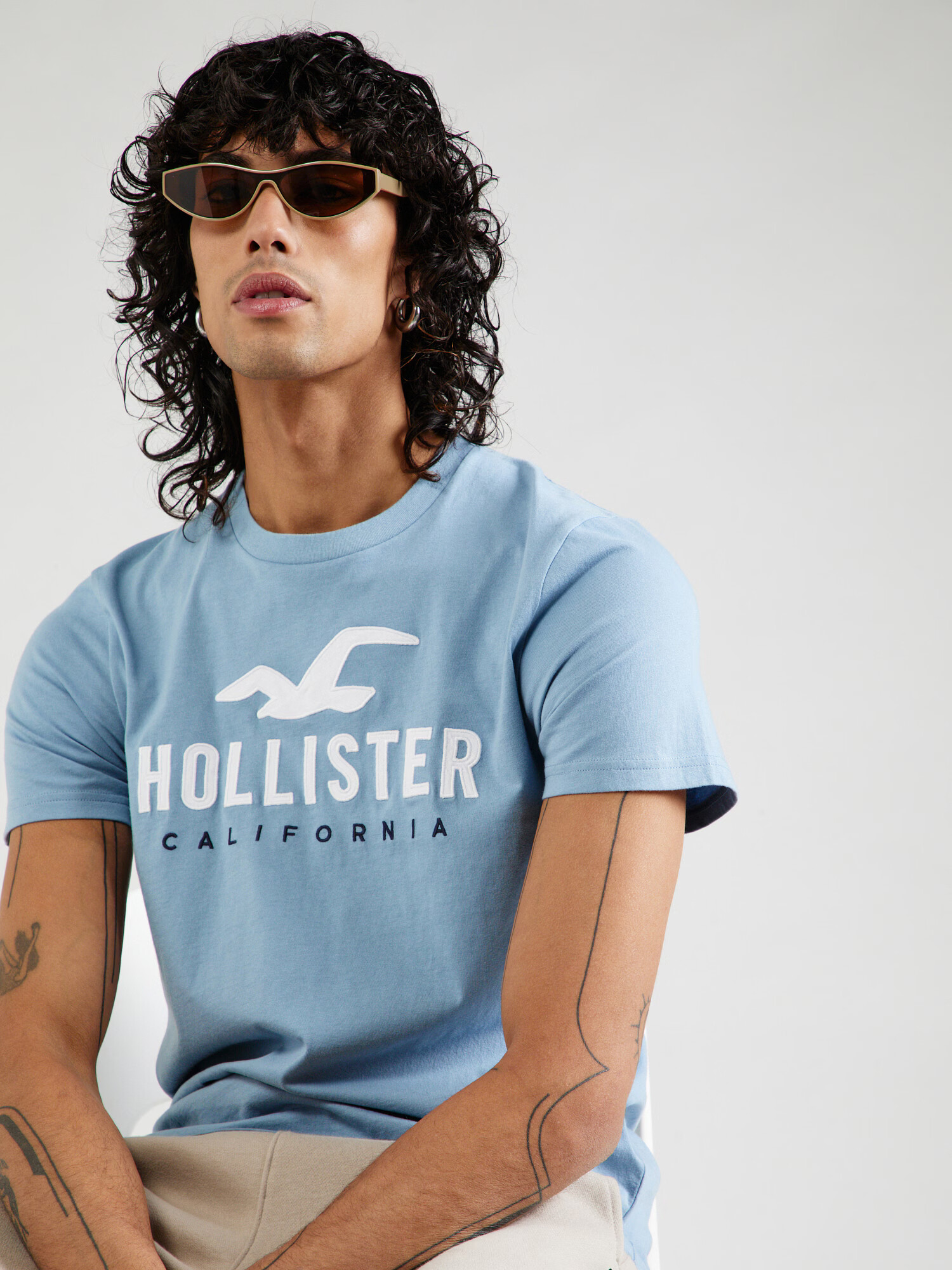 HOLLISTER Tricou bleumarin / albastru deschis / alb - Pled.ro