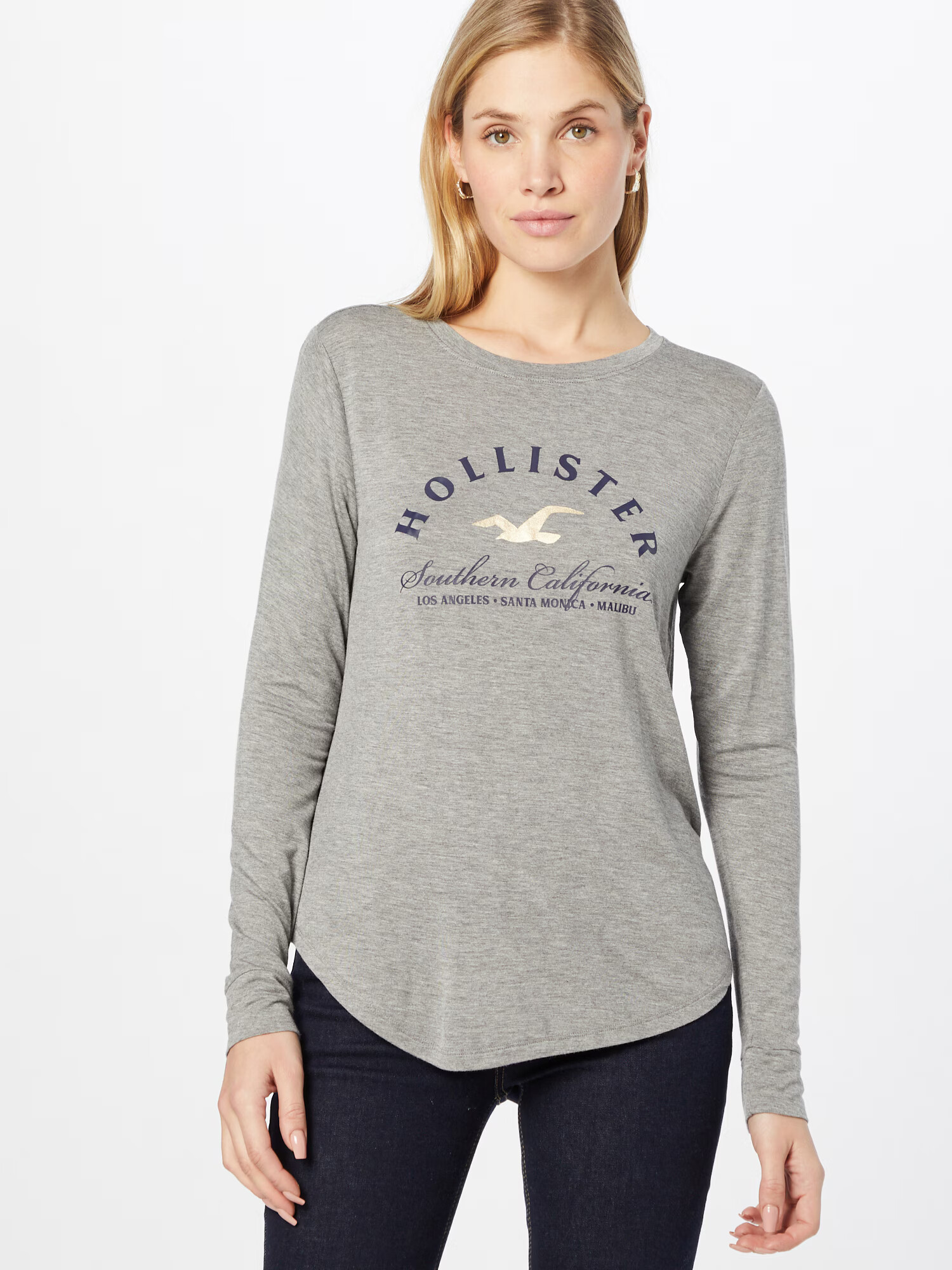 HOLLISTER Tricou bleumarin / auriu / gri - Pled.ro