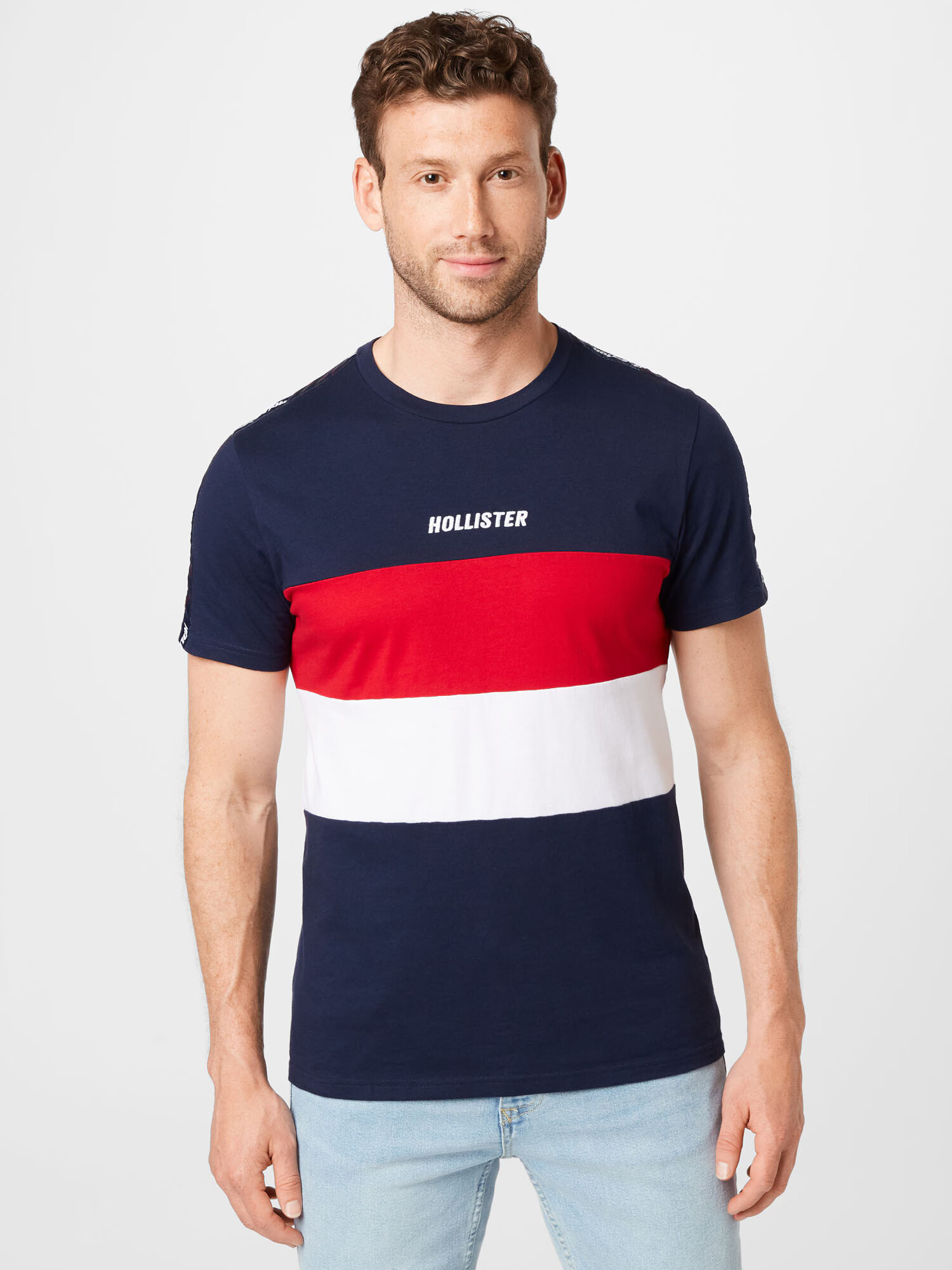 HOLLISTER Tricou bleumarin / roșu / alb - Pled.ro