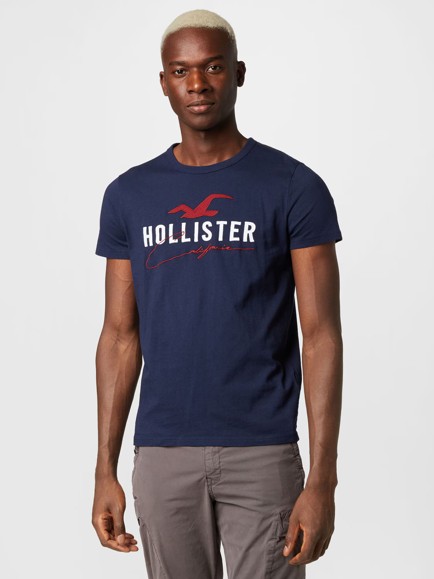 HOLLISTER Tricou bleumarin / roșu carmin / alb - Pled.ro