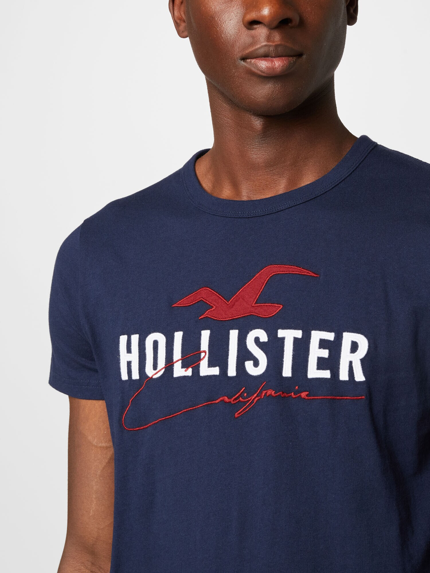 HOLLISTER Tricou bleumarin / roșu carmin / alb - Pled.ro