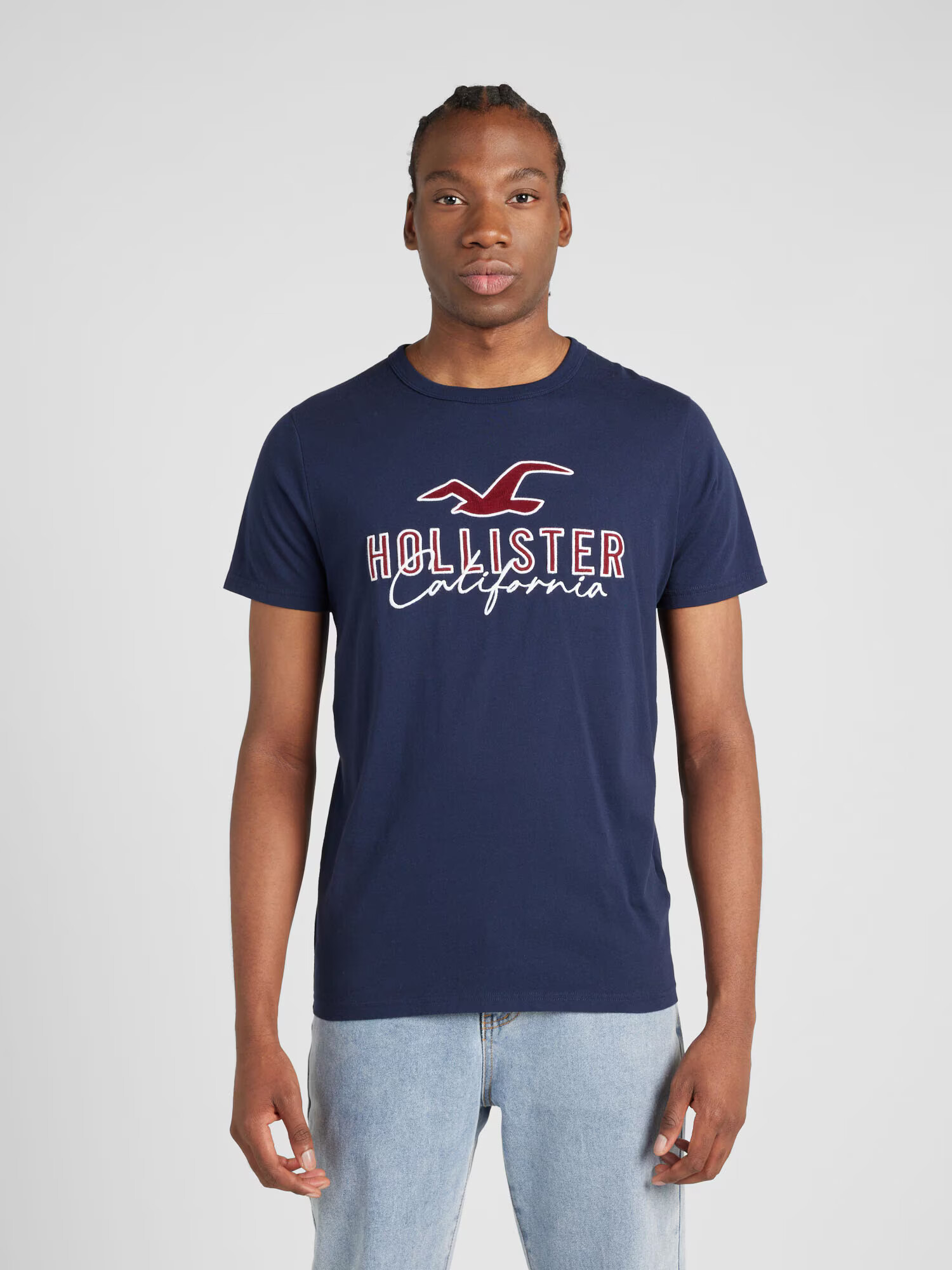 HOLLISTER Tricou bleumarin / roşu închis / alb - Pled.ro