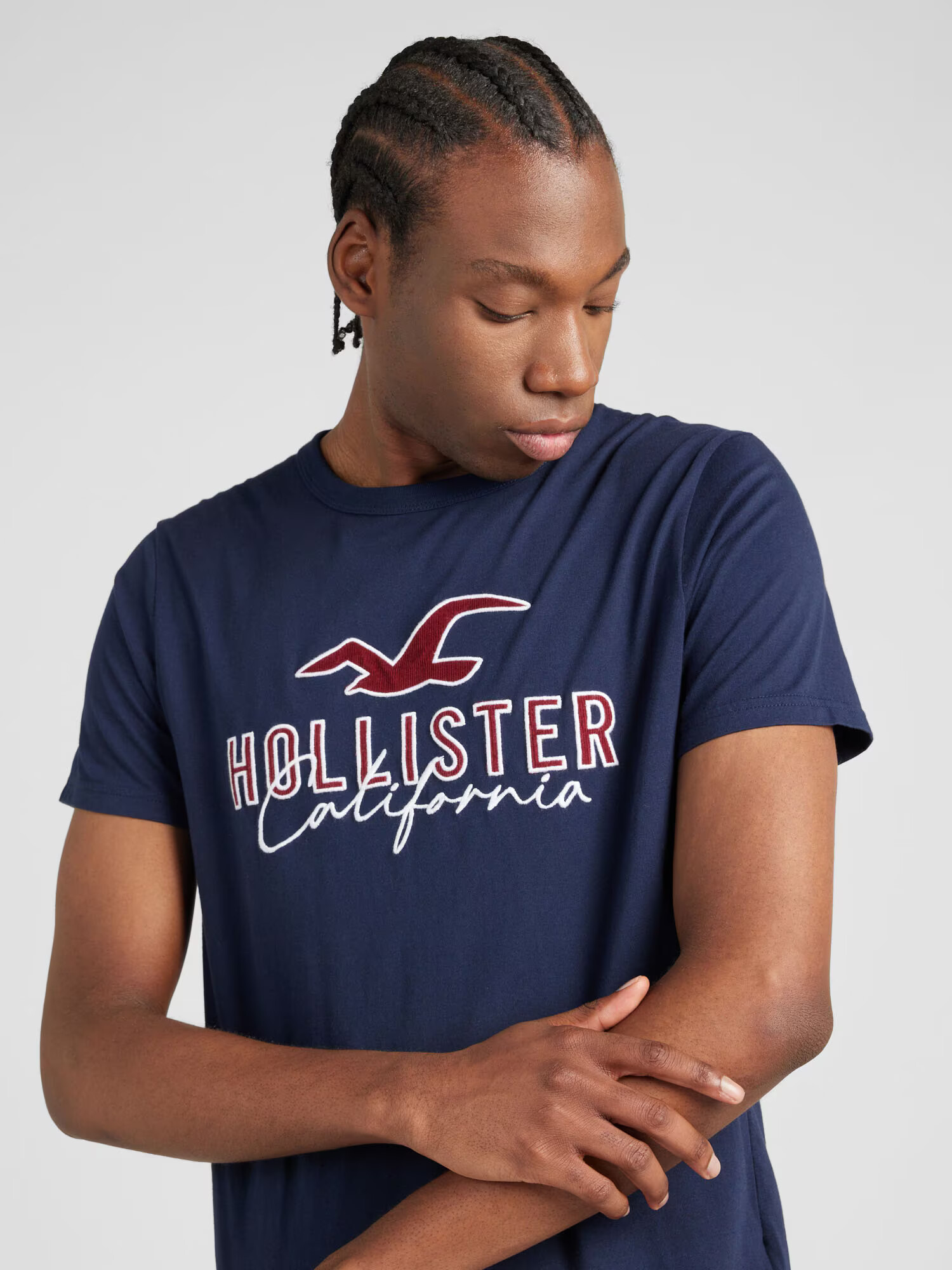 HOLLISTER Tricou bleumarin / roşu închis / alb - Pled.ro