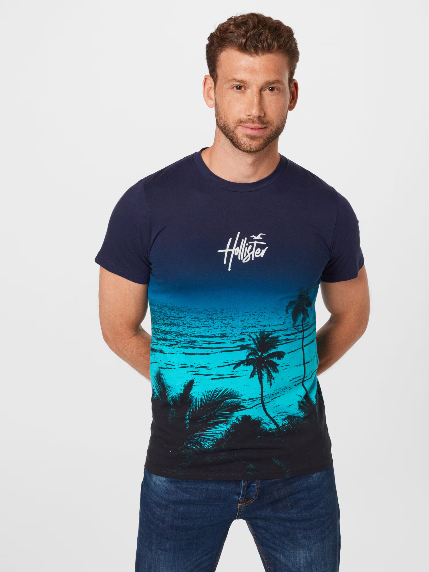 HOLLISTER Tricou bleumarin / turcoaz / albastru cobalt / alb - Pled.ro