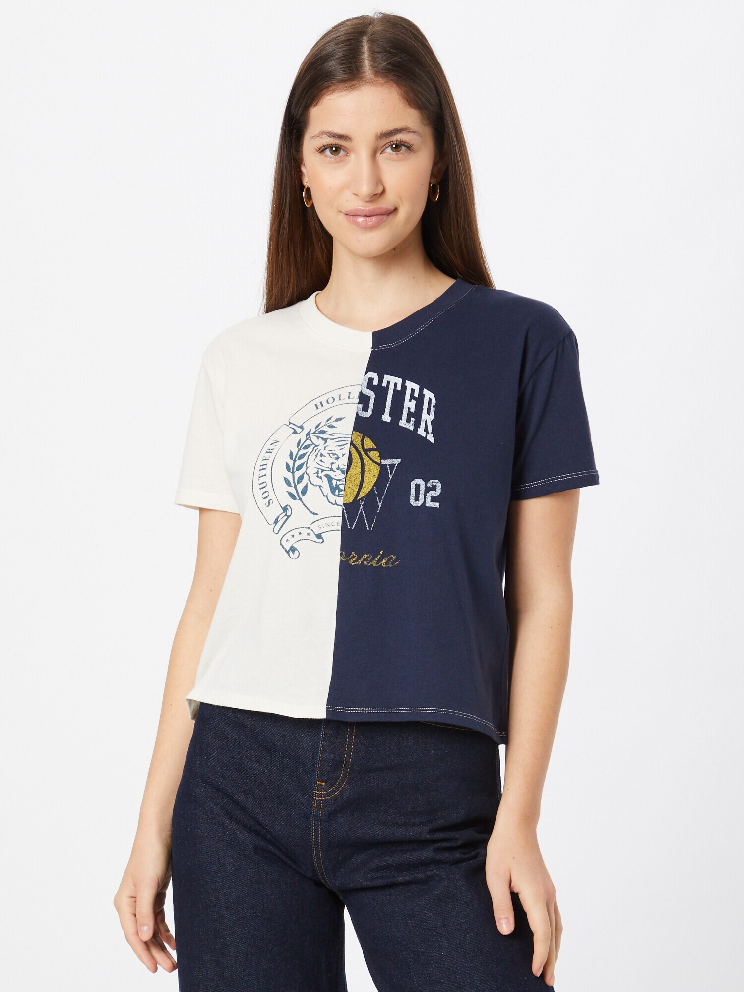 HOLLISTER Tricou crem / bleumarin / galben curry - Pled.ro