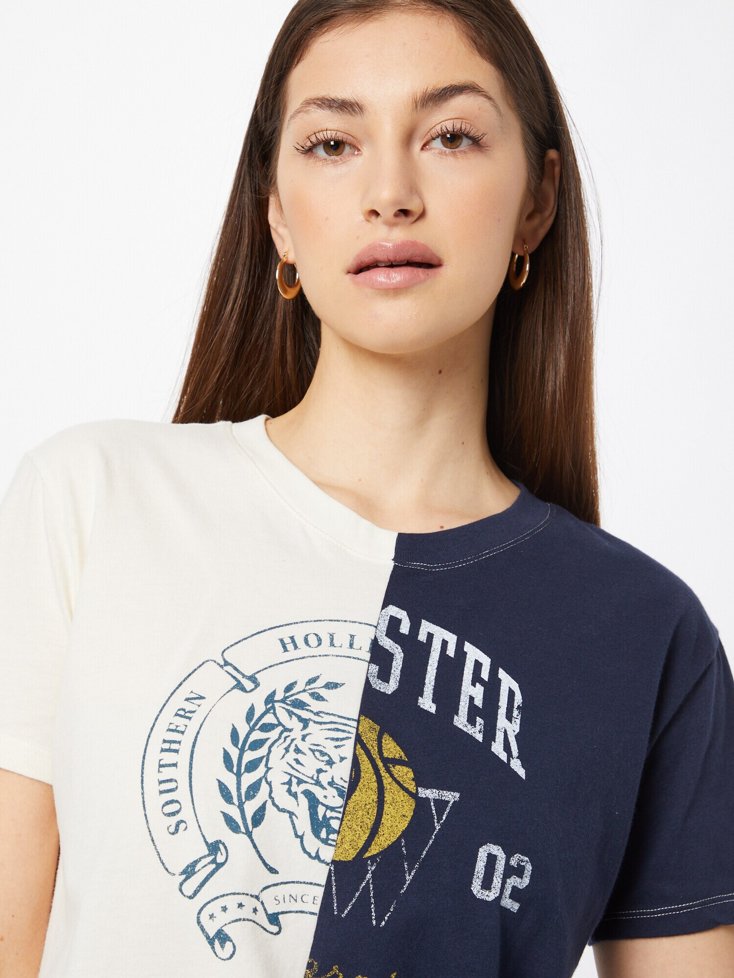 HOLLISTER Tricou crem / bleumarin / galben curry - Pled.ro