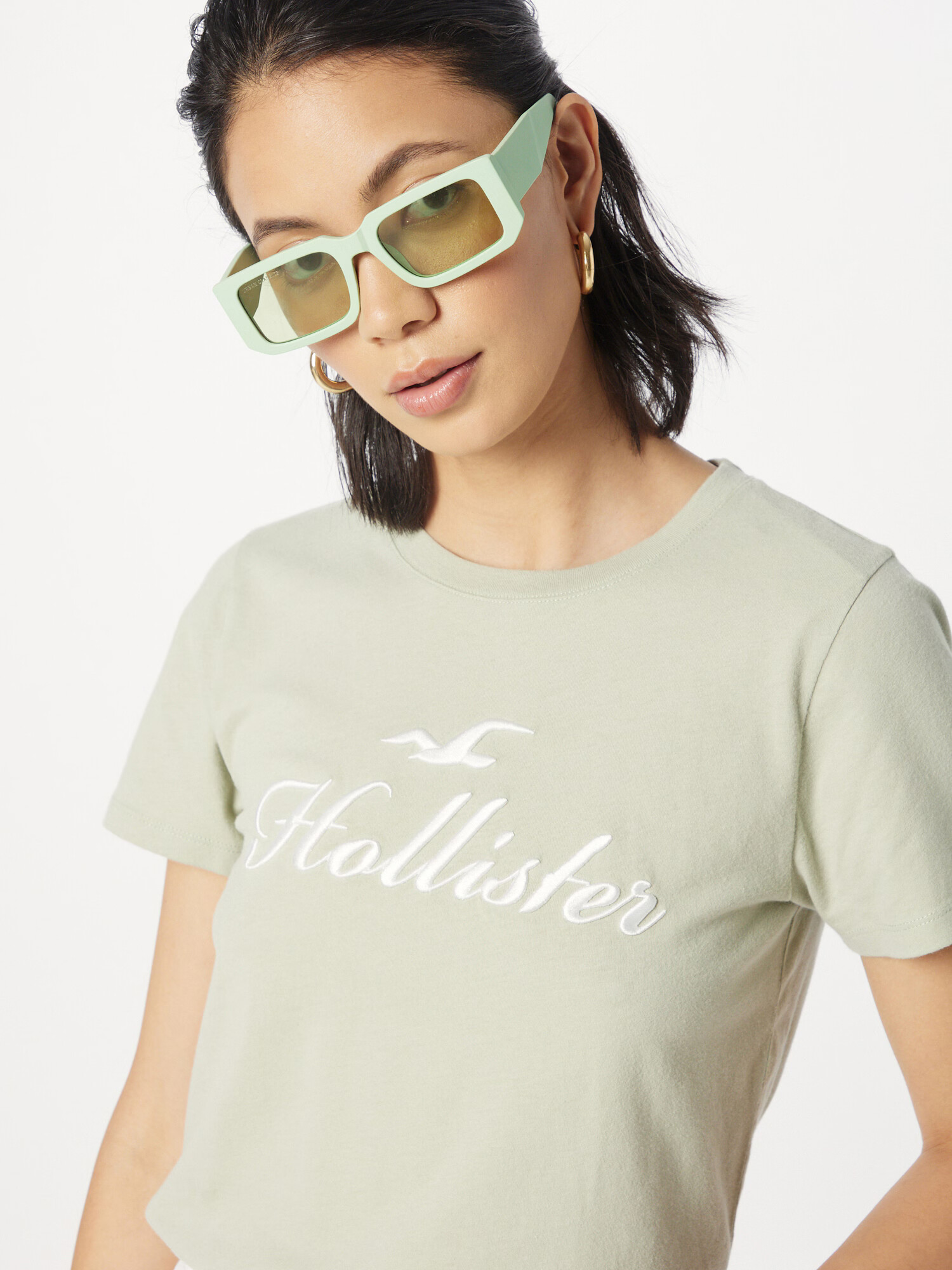 HOLLISTER Tricou 'DESERT SAGE' verde pastel / alb - Pled.ro