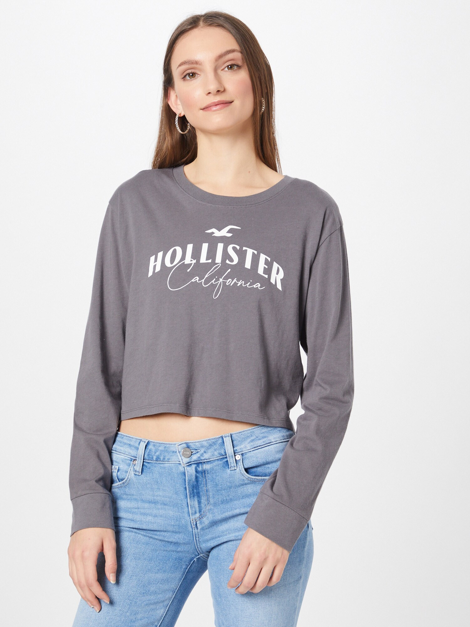 HOLLISTER Tricou gri / alb - Pled.ro