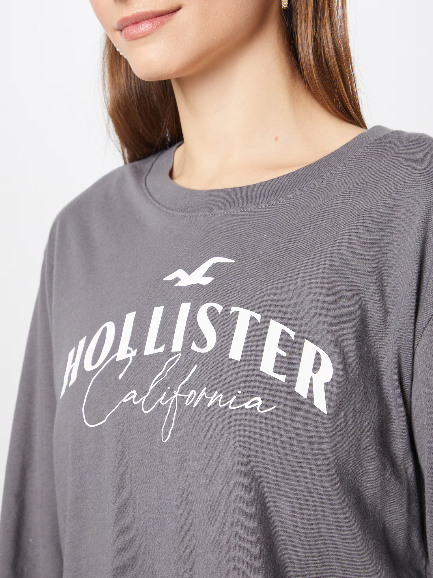 HOLLISTER Tricou gri / alb - Pled.ro