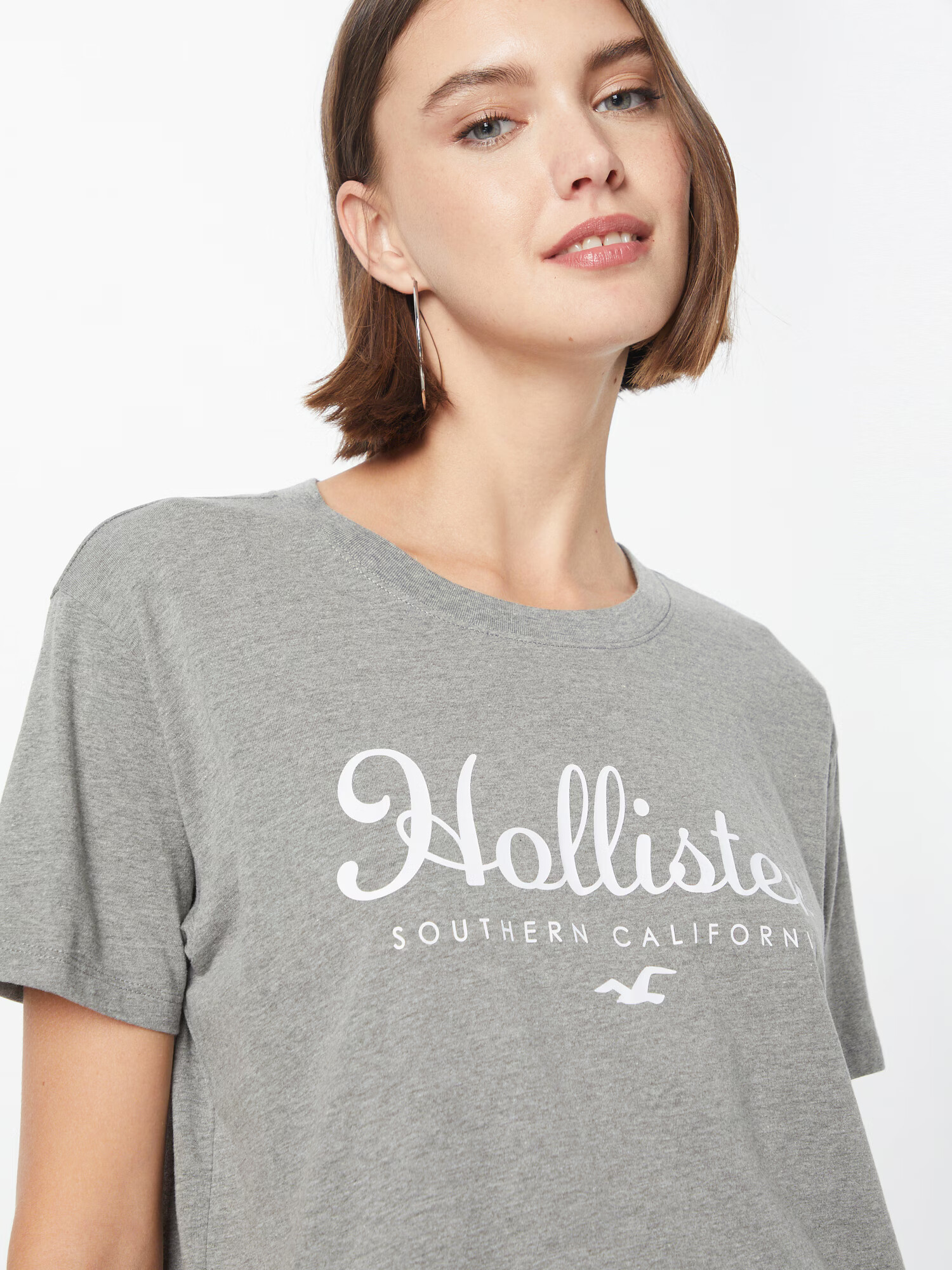 HOLLISTER Tricou gri / alb - Pled.ro