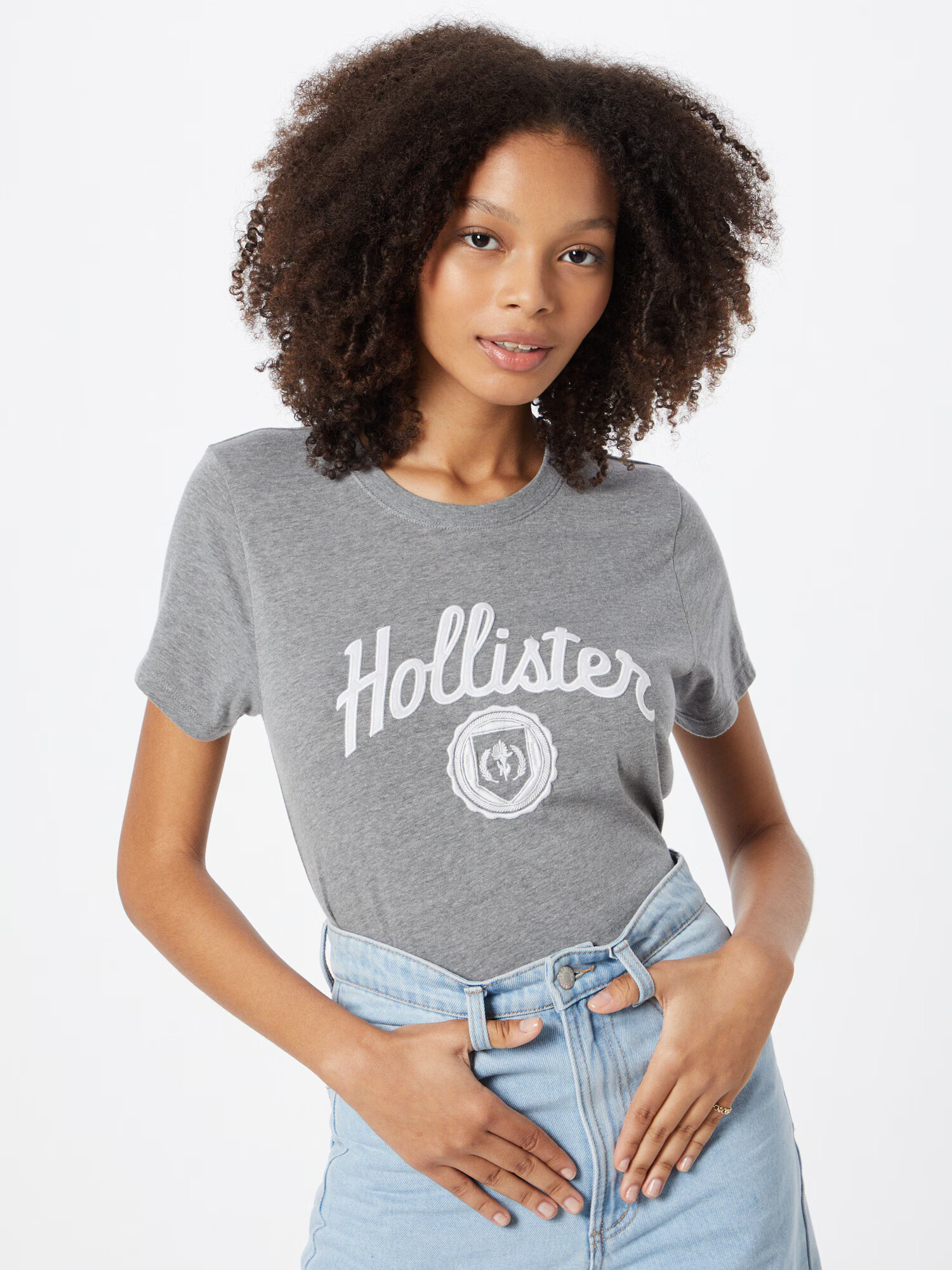 HOLLISTER Tricou gri / alb - Pled.ro