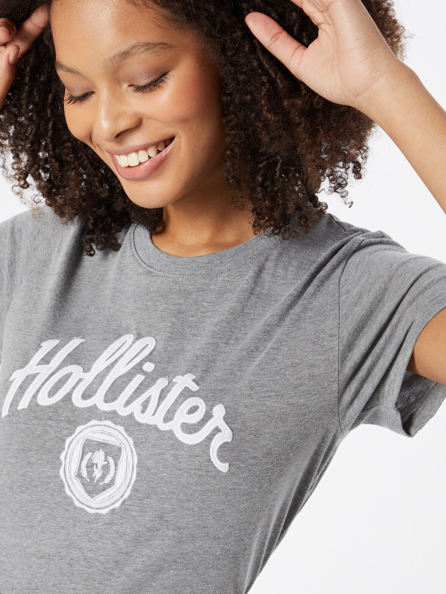 HOLLISTER Tricou gri / alb - Pled.ro