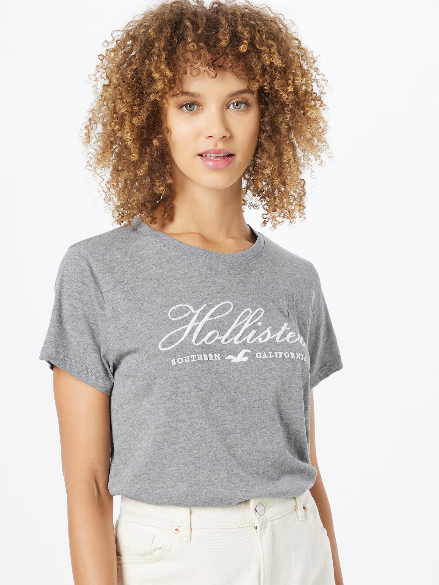 HOLLISTER Tricou gri amestecat / alb - Pled.ro