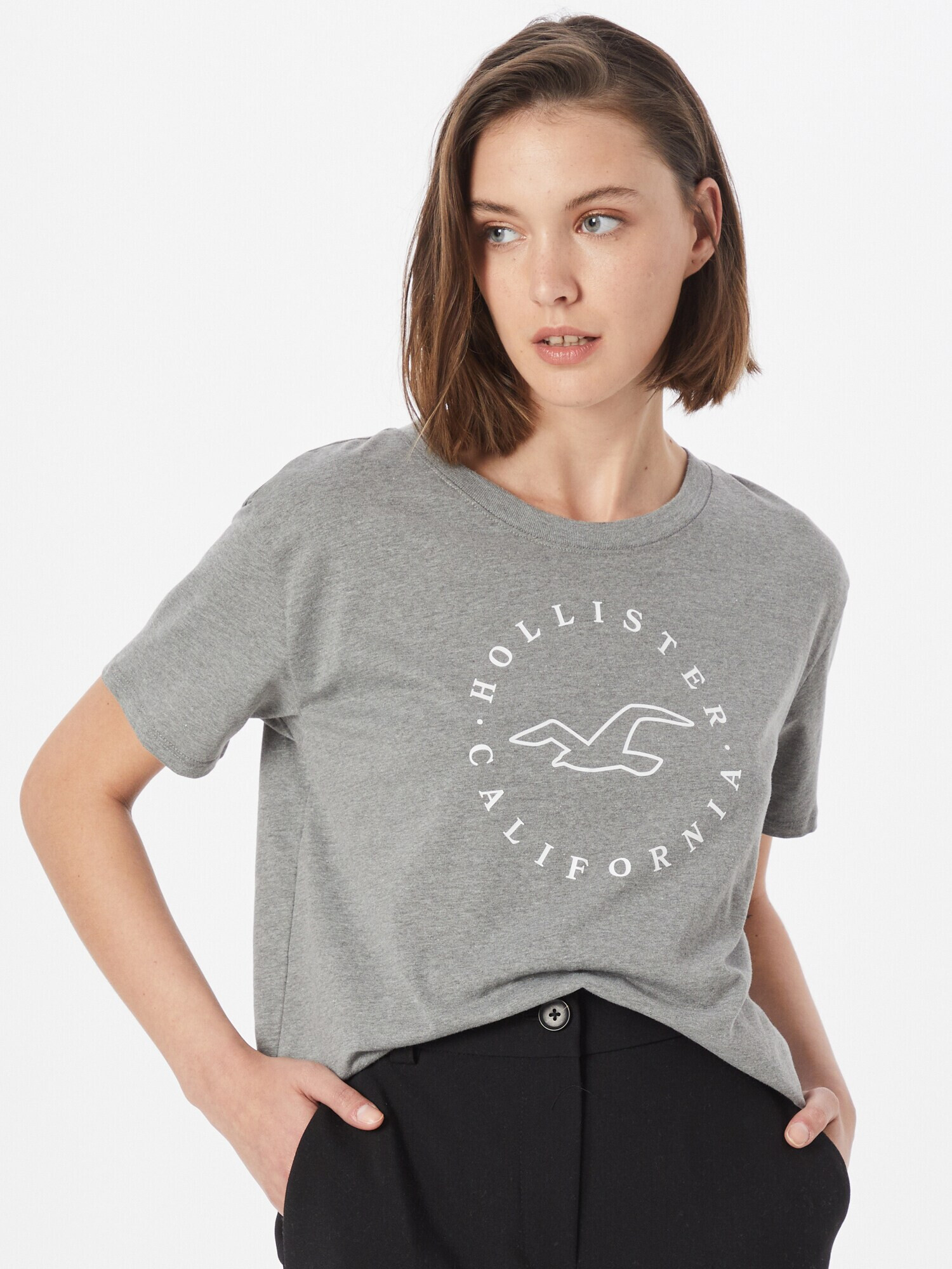 HOLLISTER Tricou gri amestecat / alb - Pled.ro