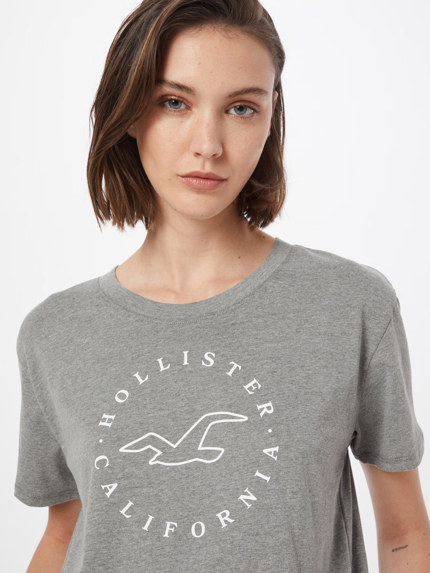 HOLLISTER Tricou gri amestecat / alb - Pled.ro