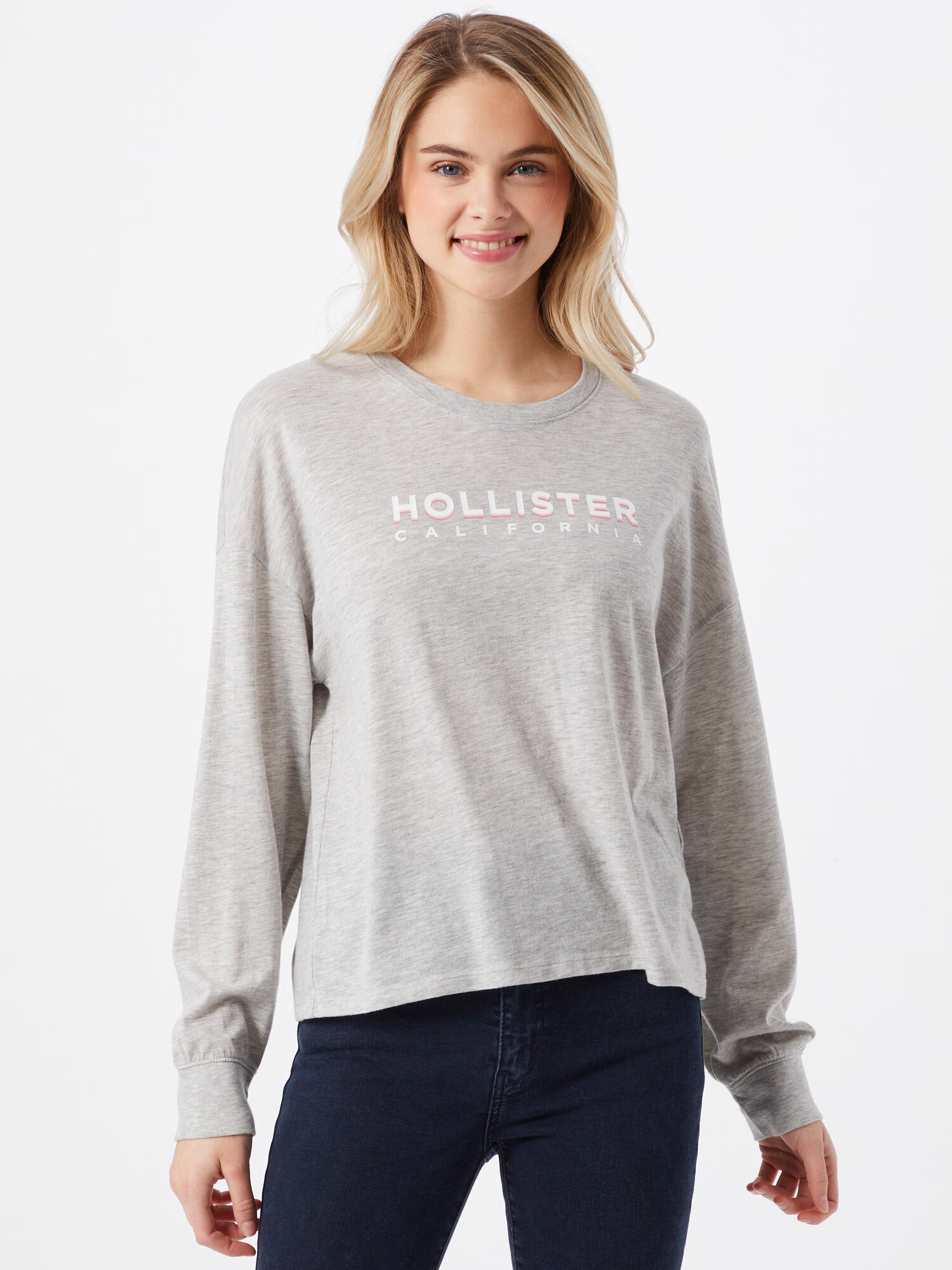 HOLLISTER Tricou gri amestecat / roz pastel / alb - Pled.ro