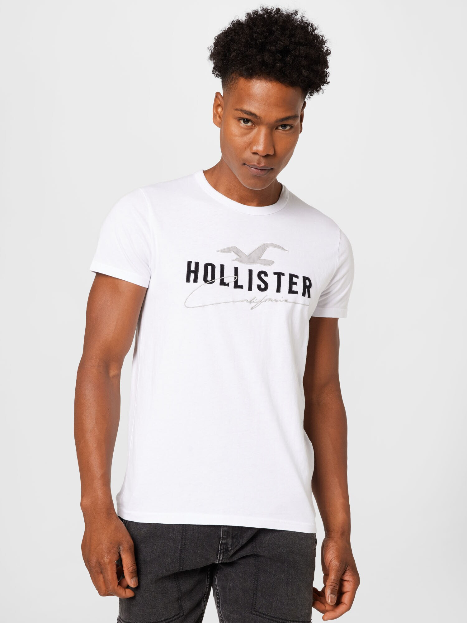 HOLLISTER Tricou gri deschis / negru / alb - Pled.ro