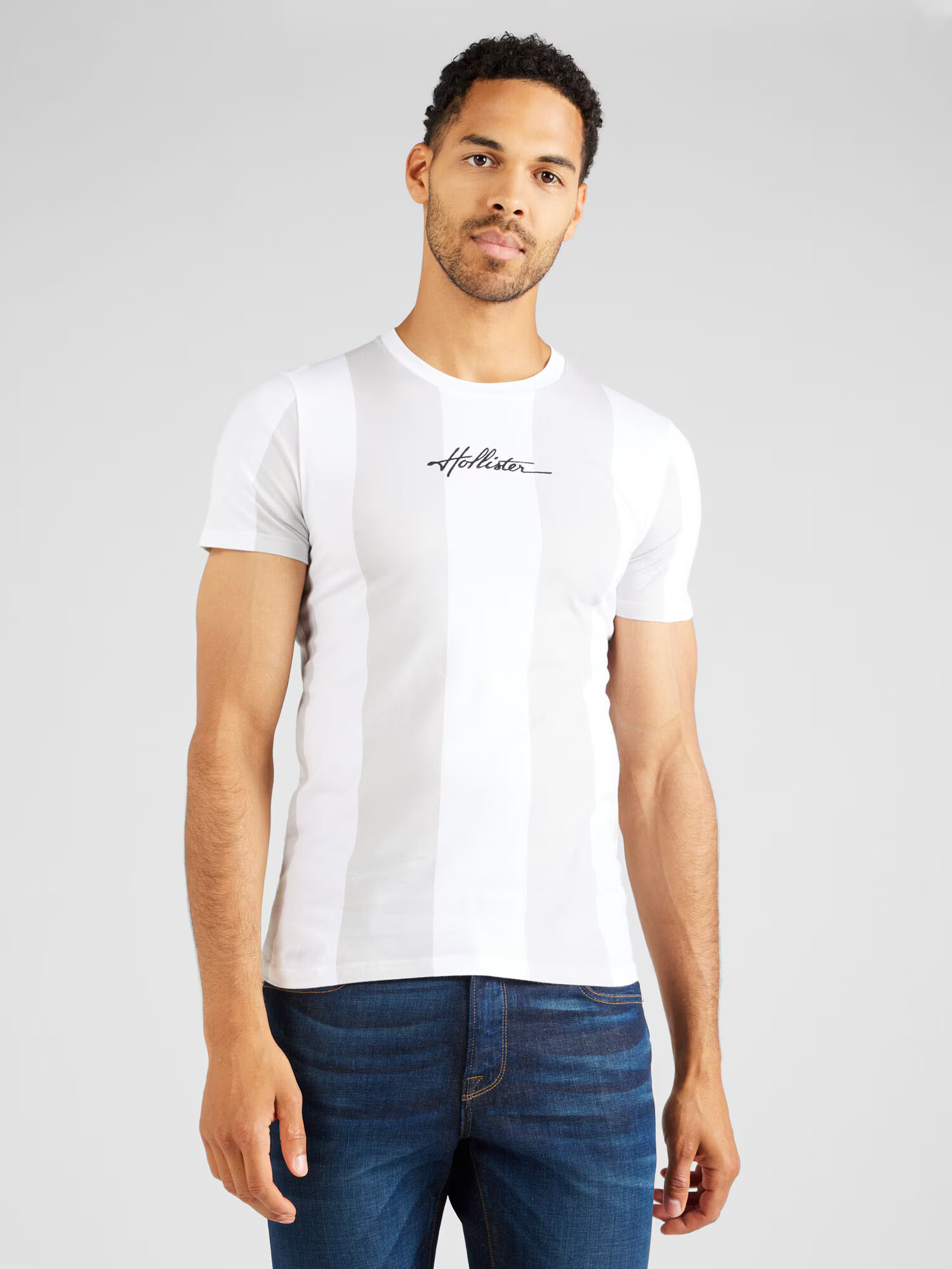 HOLLISTER Tricou gri deschis / negru / alb - Pled.ro