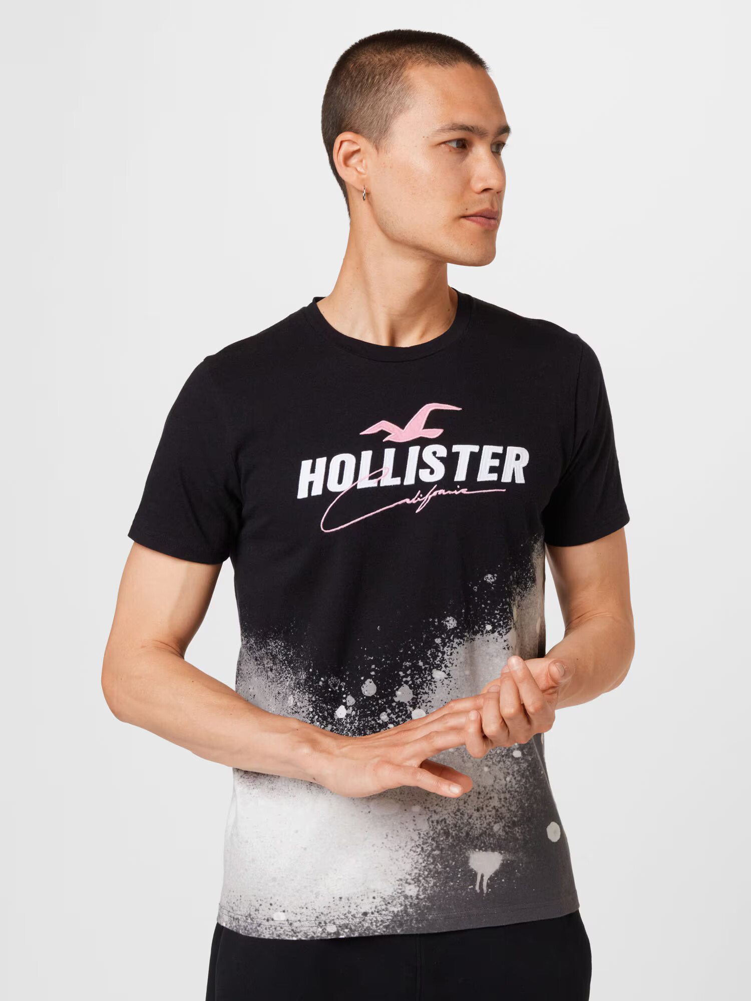 HOLLISTER Tricou gri deschis / roz deschis / negru / alb - Pled.ro