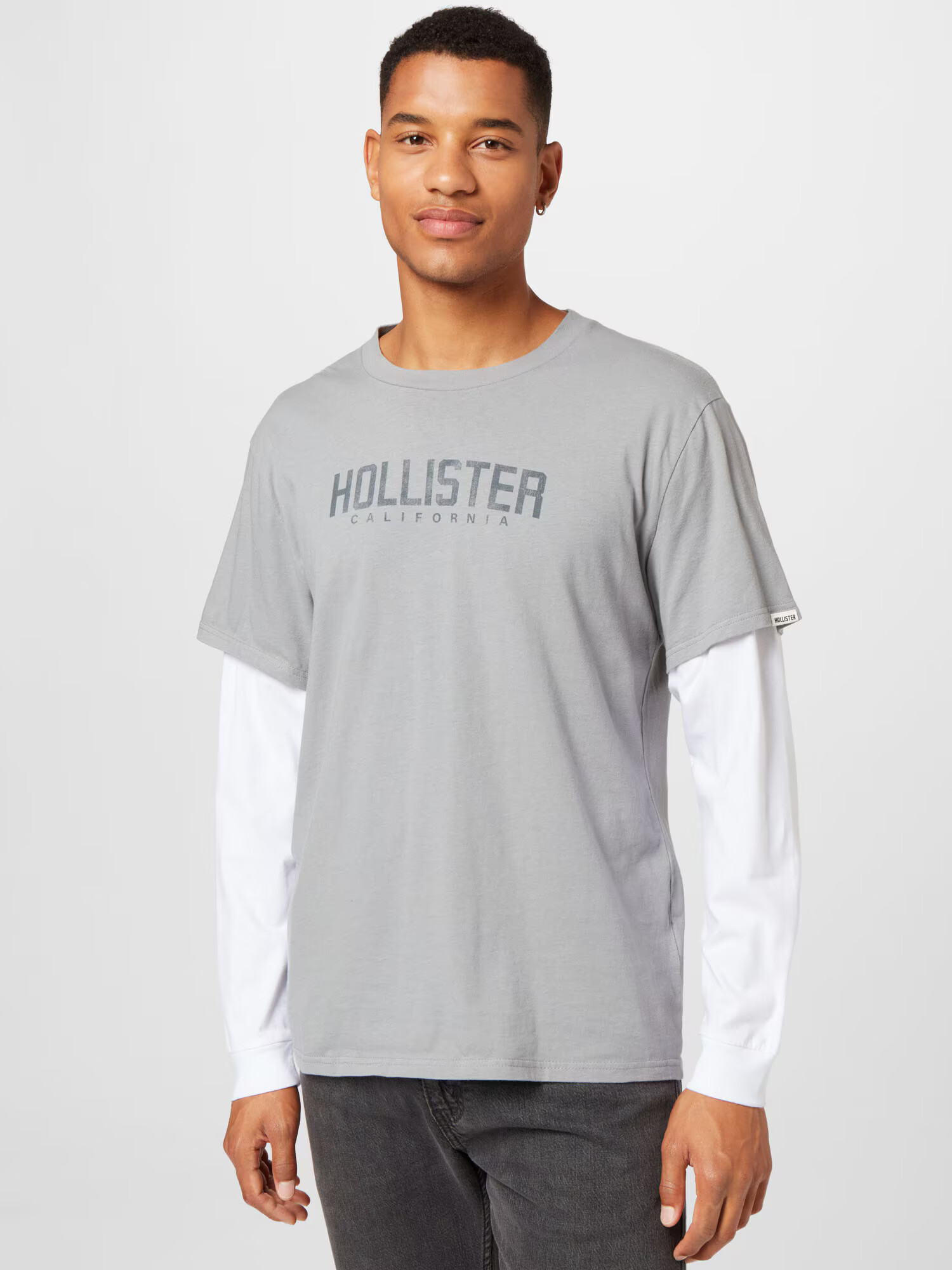 HOLLISTER Tricou gri / gri bazalt / alb - Pled.ro