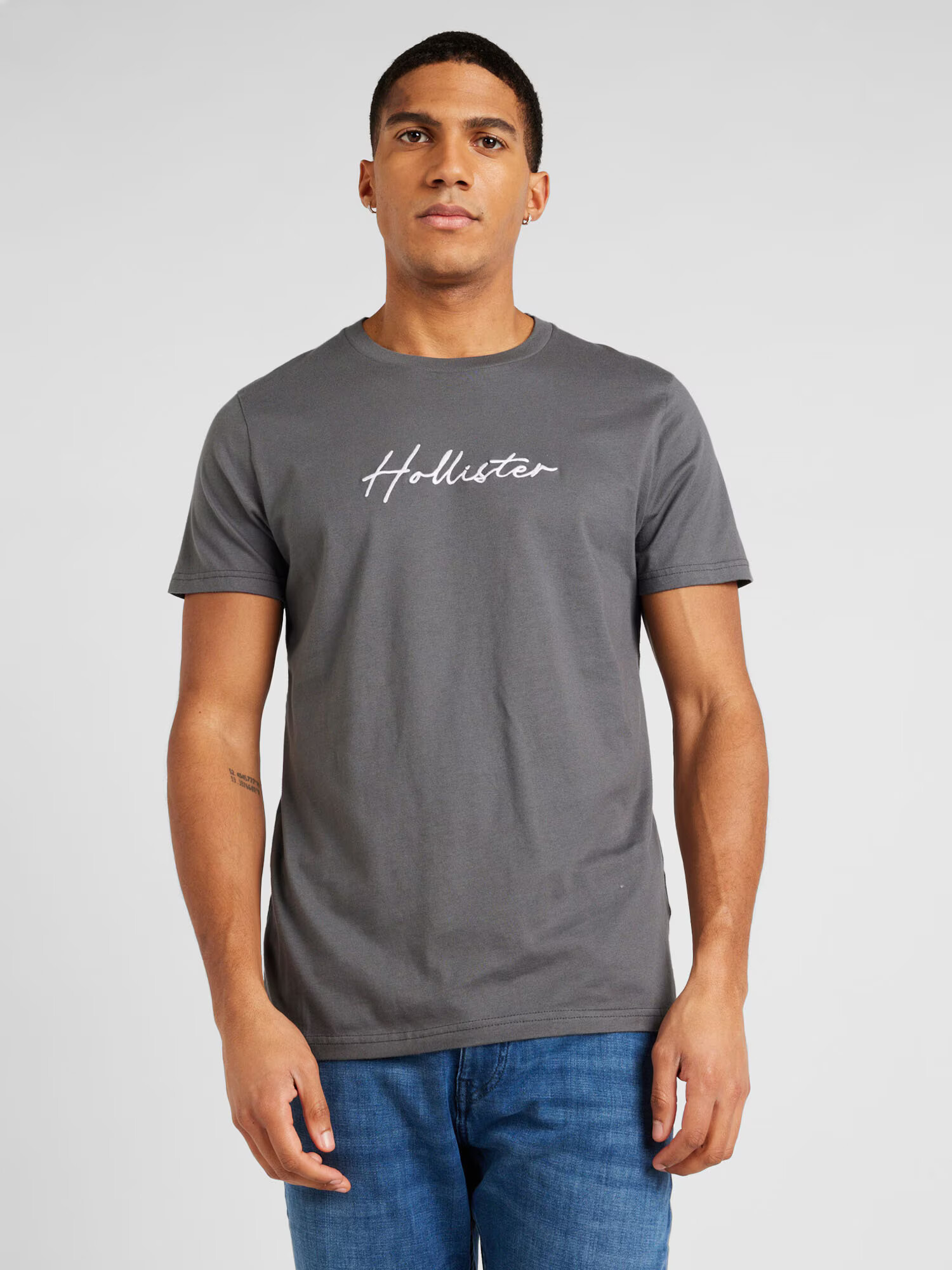 HOLLISTER Tricou gri închis / alb - Pled.ro