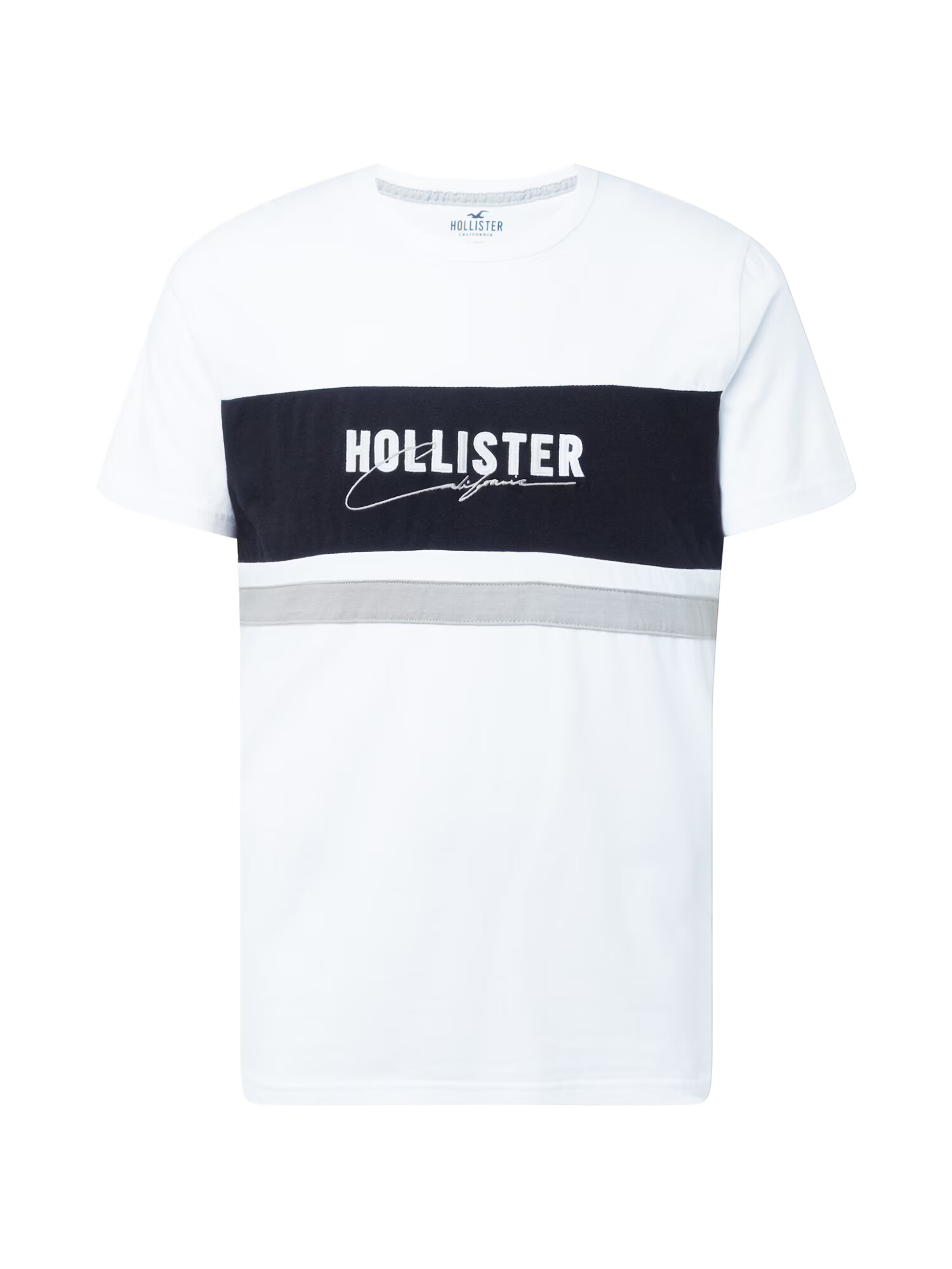 HOLLISTER Tricou gri / negru / alb - Pled.ro