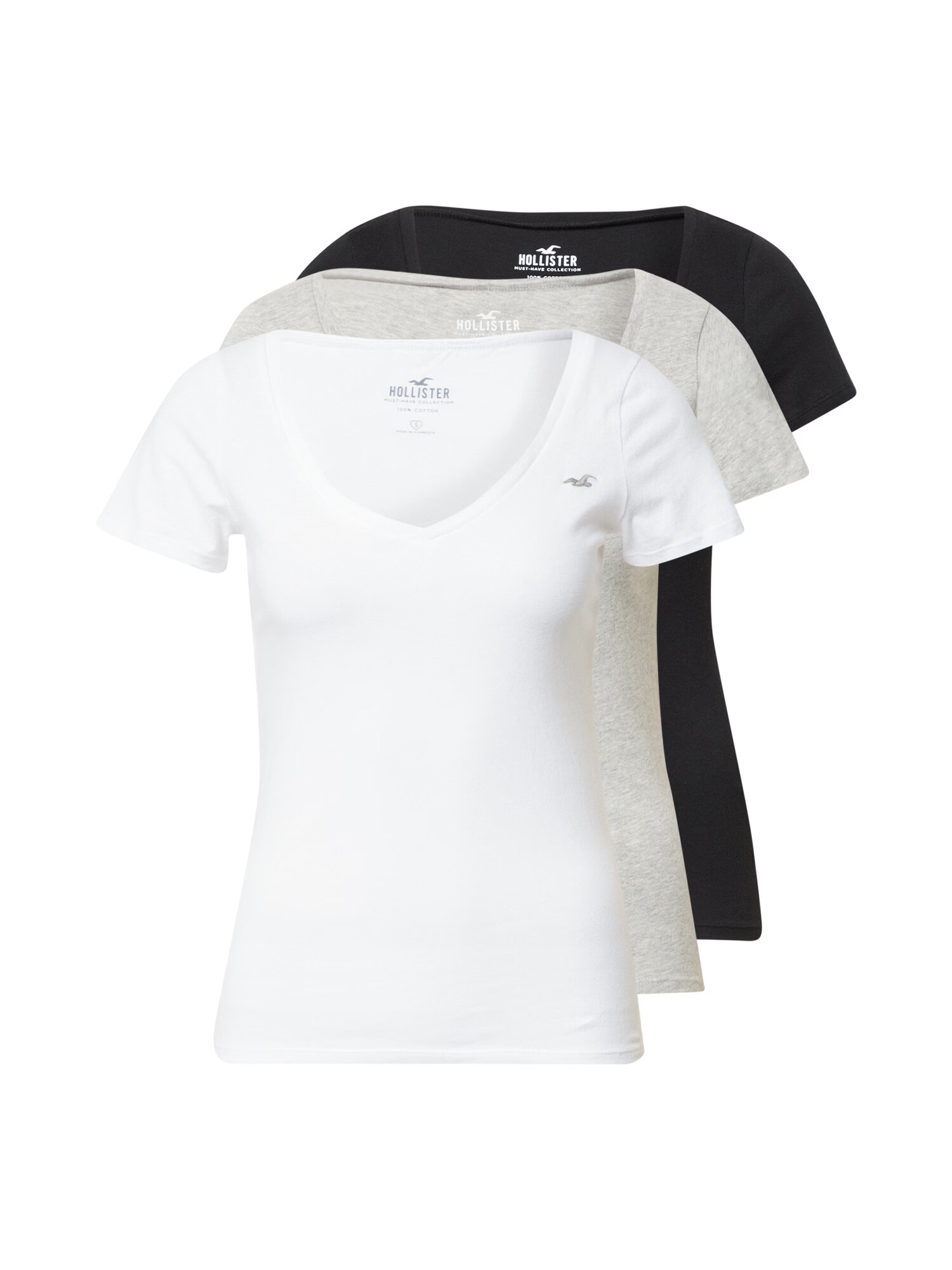 HOLLISTER Tricou gri / negru / alb - Pled.ro