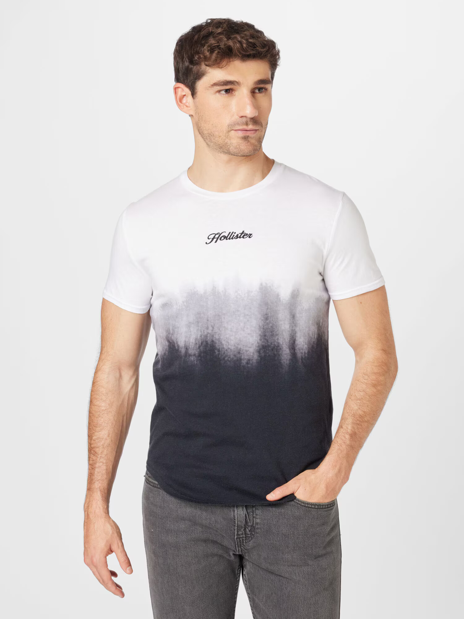 HOLLISTER Tricou gri / negru / alb - Pled.ro