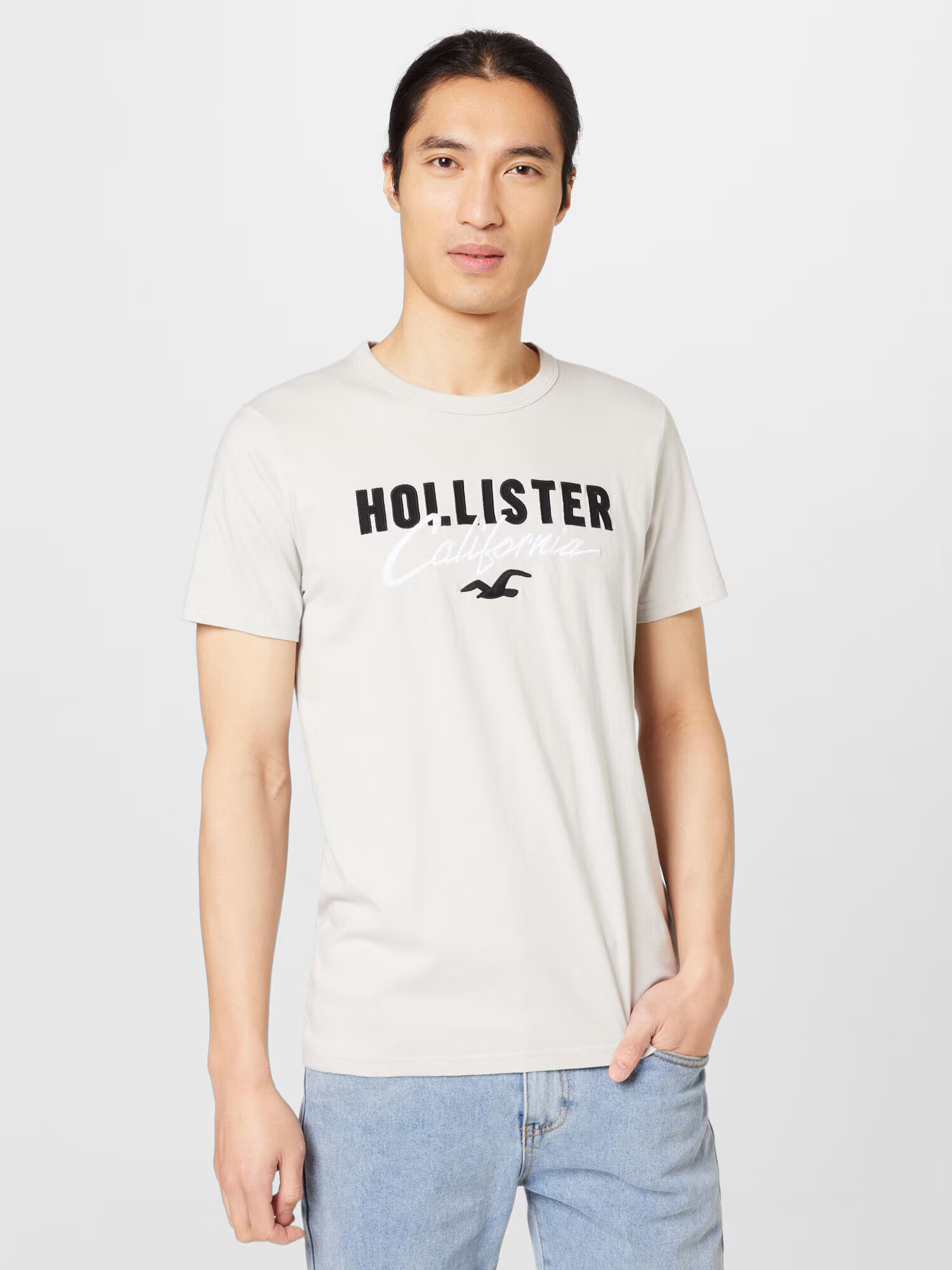 HOLLISTER Tricou gri / negru / alb - Pled.ro