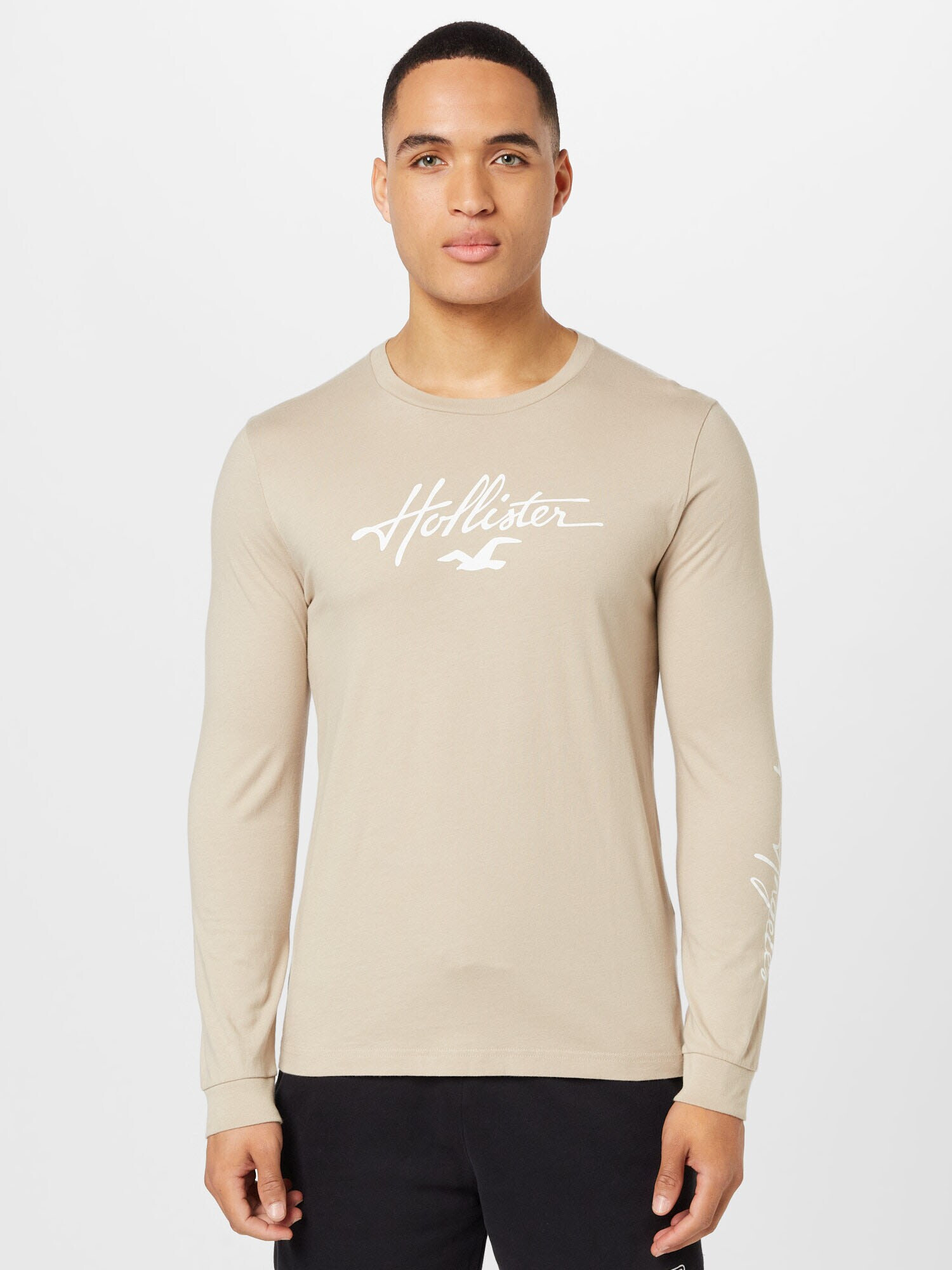 HOLLISTER Tricou maro deschis / alb - Pled.ro