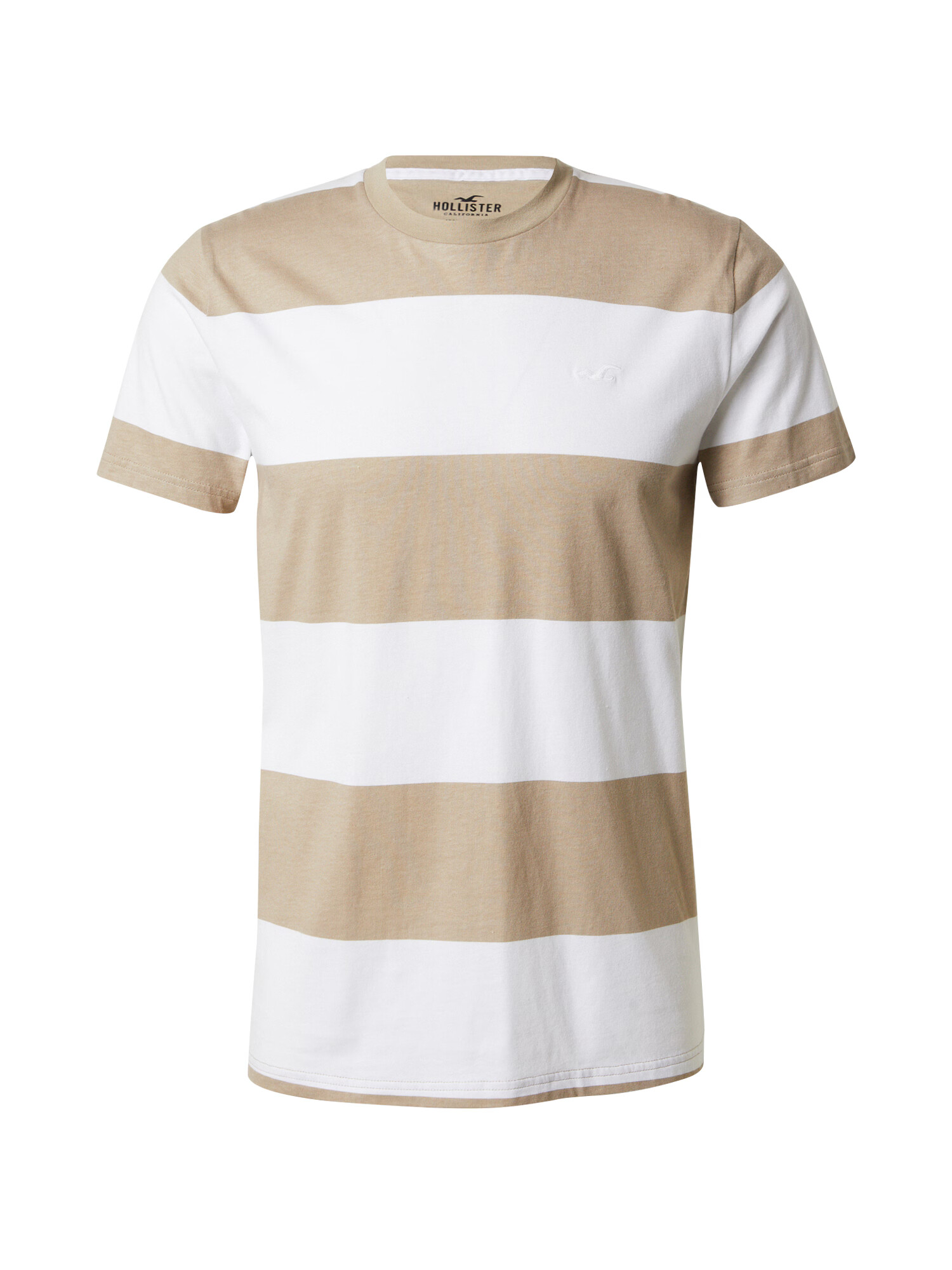 HOLLISTER Tricou maro deschis / alb - Pled.ro