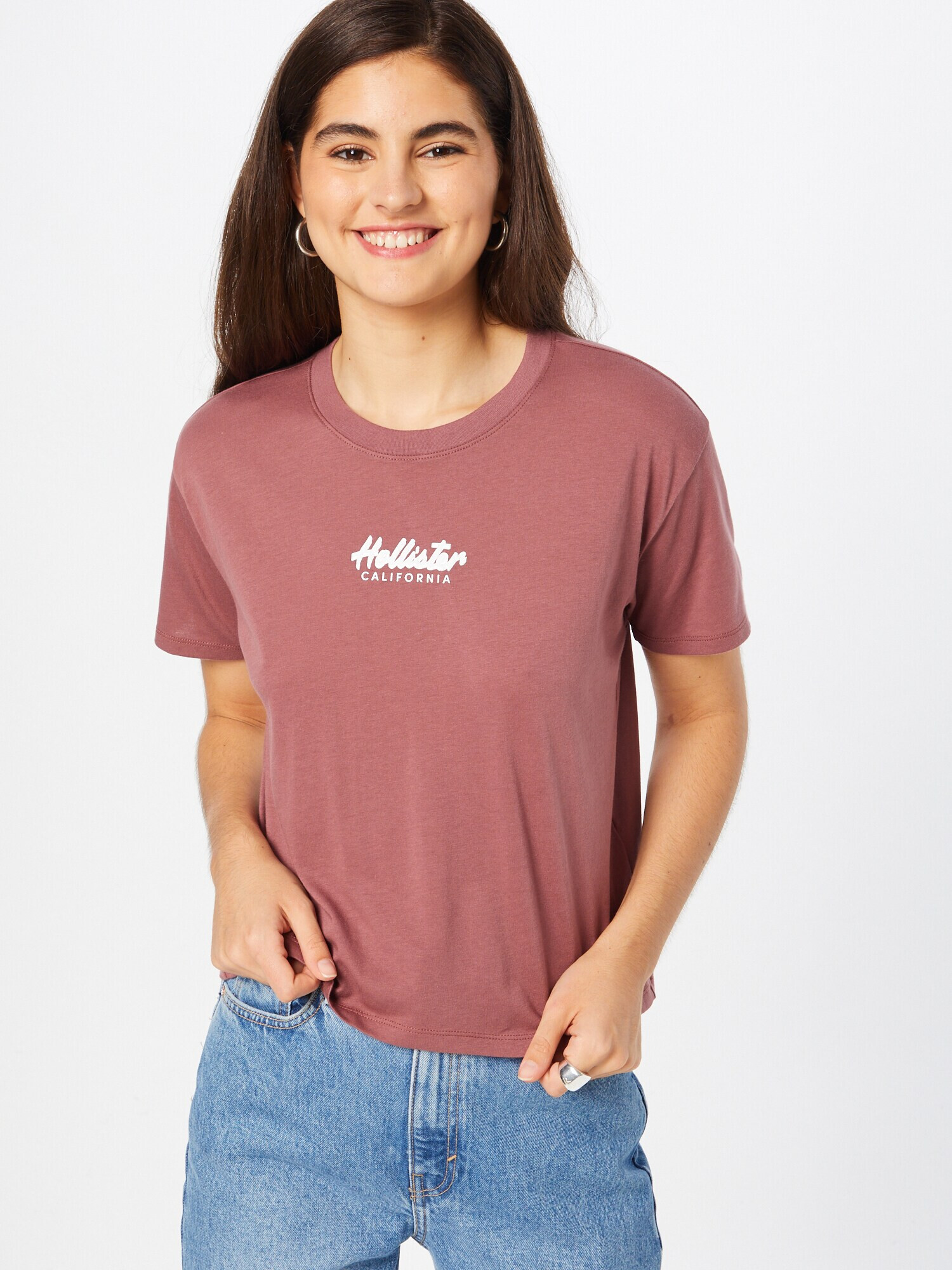 HOLLISTER Tricou maro ruginiu / alb - Pled.ro