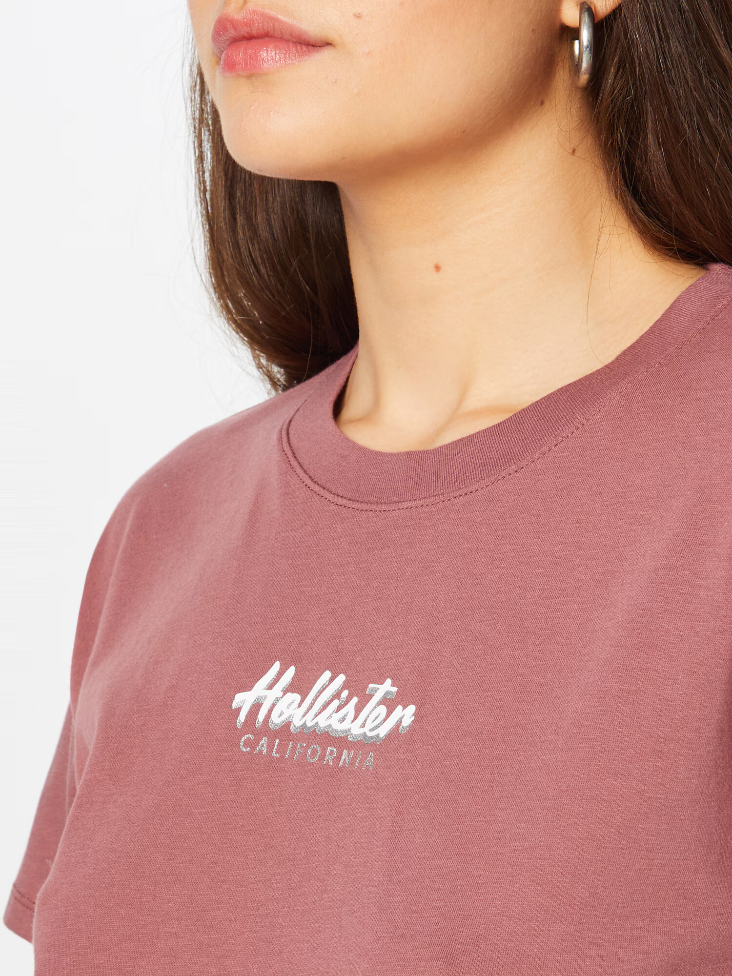 HOLLISTER Tricou maro ruginiu / alb - Pled.ro