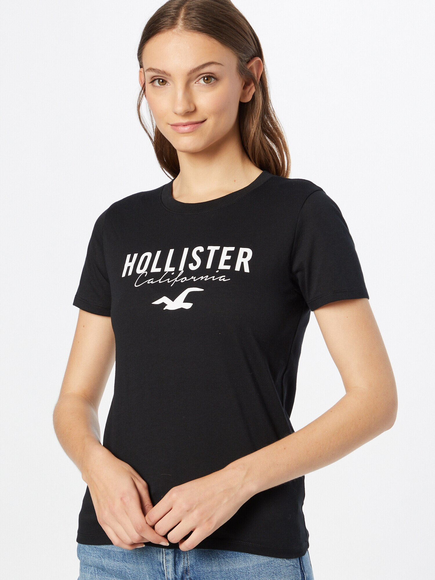 HOLLISTER Tricou negru / alb - Pled.ro