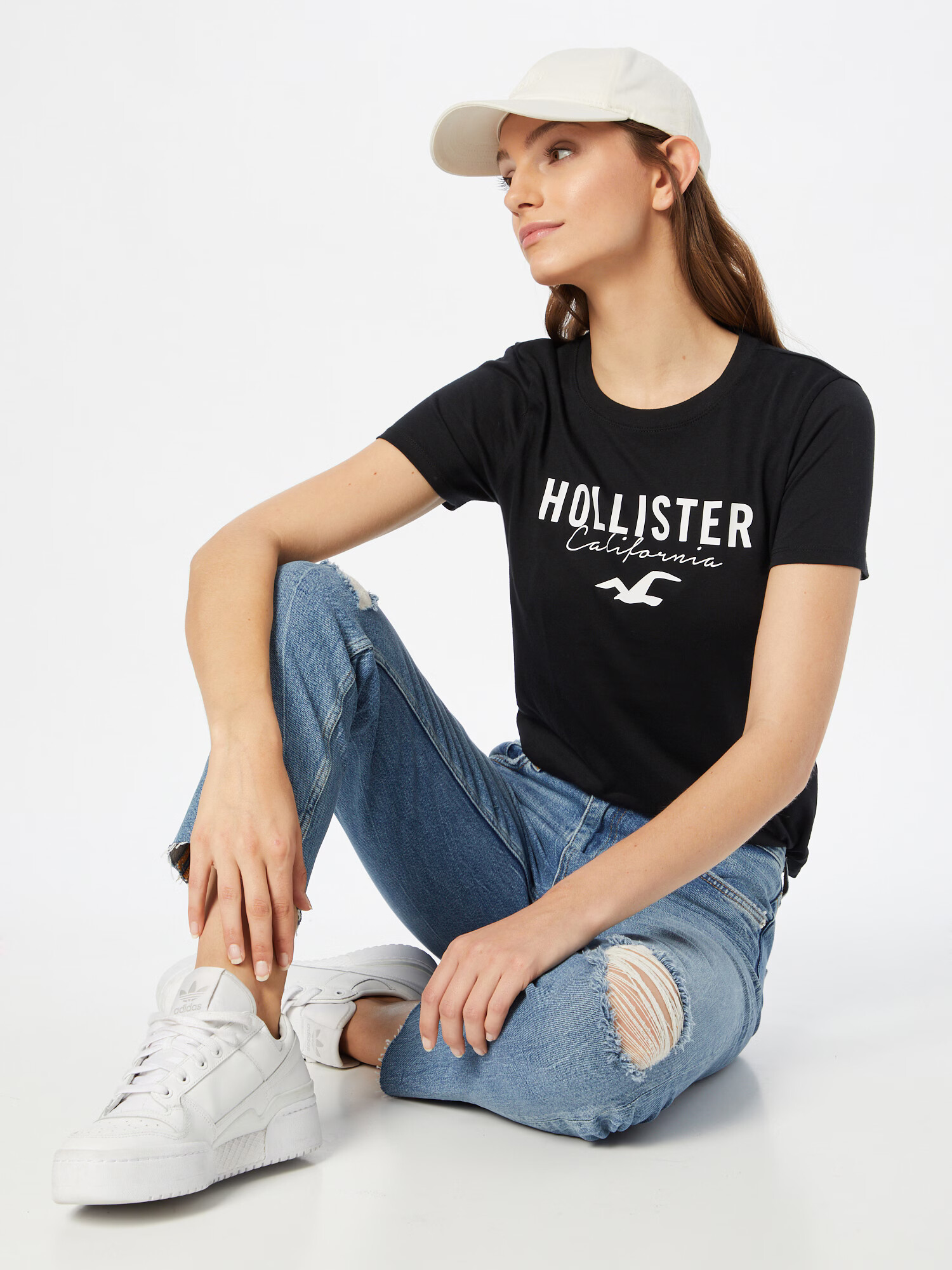 HOLLISTER Tricou negru / alb - Pled.ro