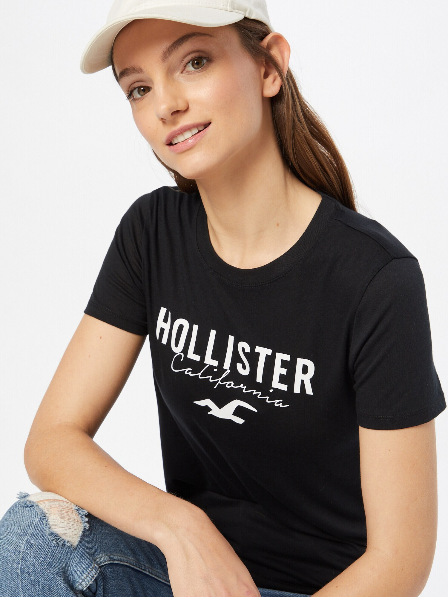 HOLLISTER Tricou negru / alb - Pled.ro