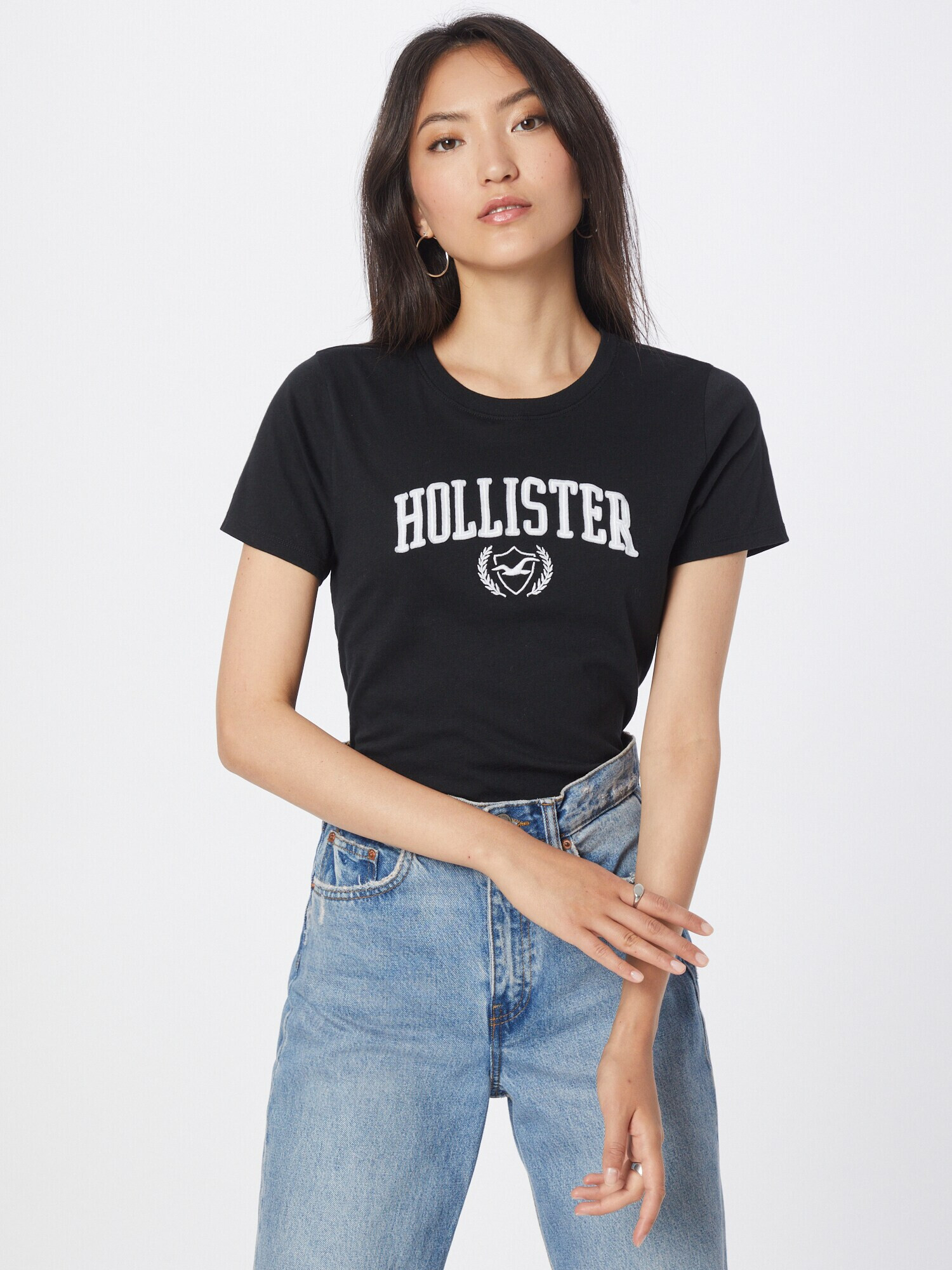 HOLLISTER Tricou negru / alb - Pled.ro