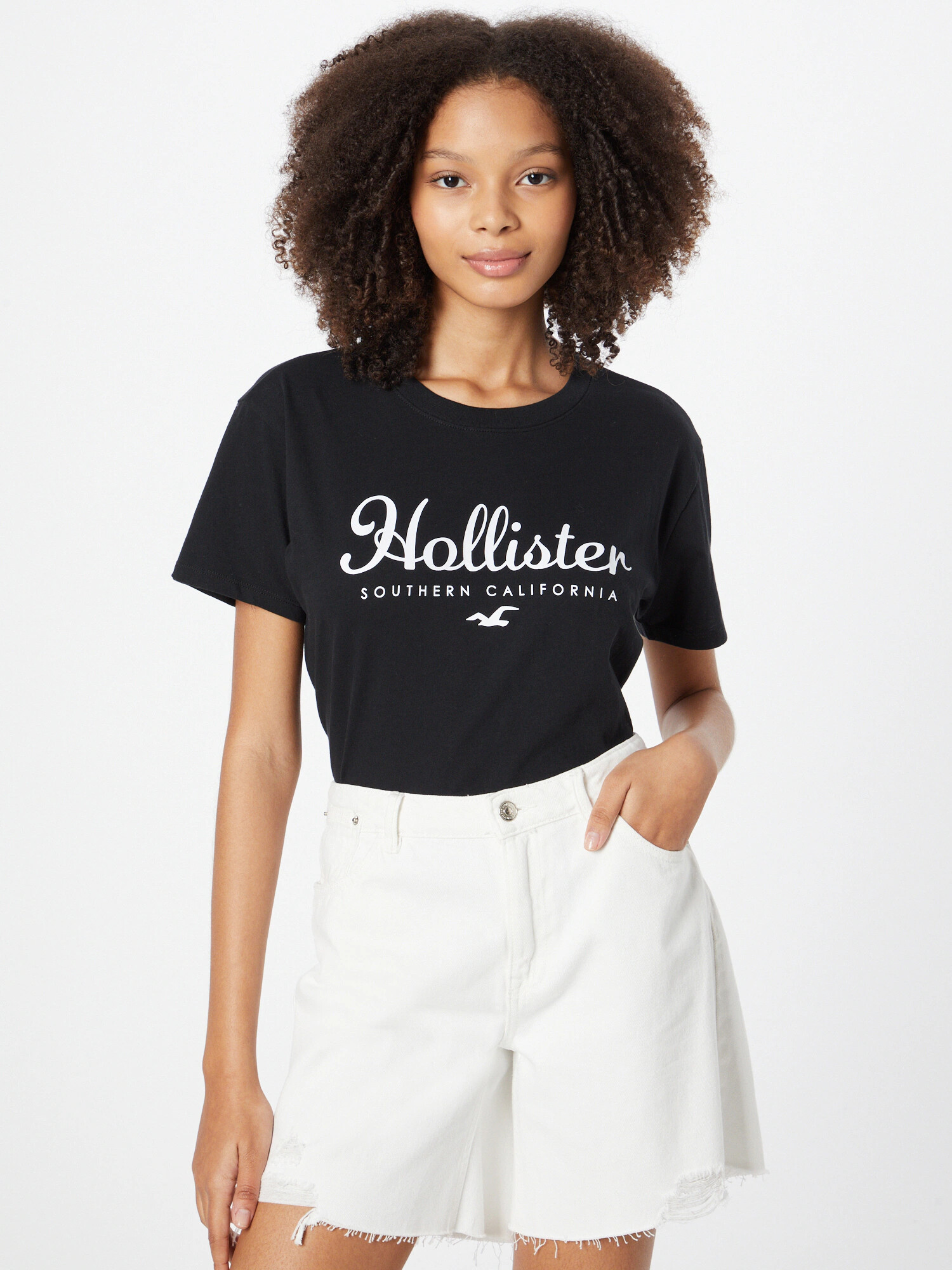 HOLLISTER Tricou negru / alb - Pled.ro