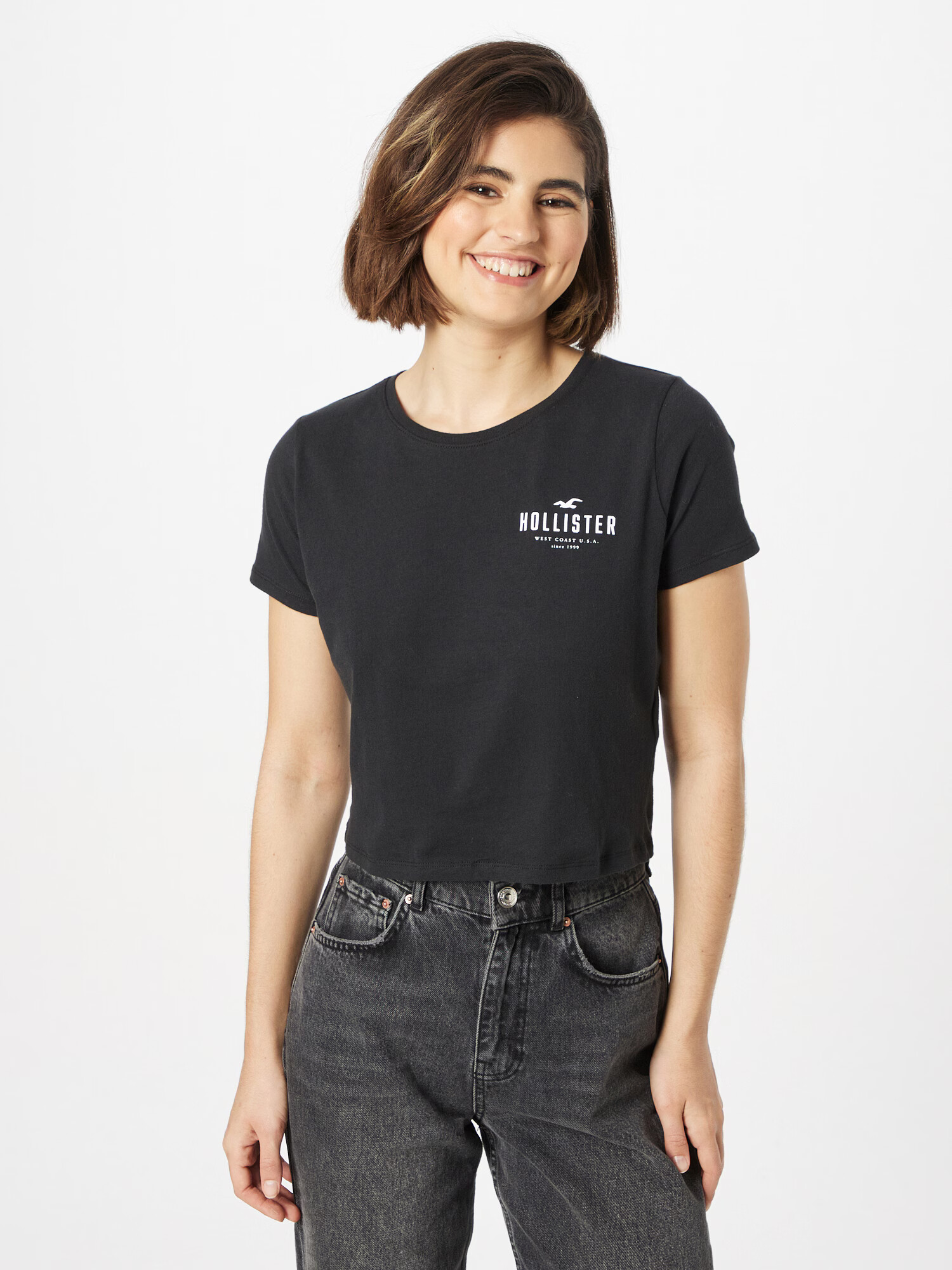 HOLLISTER Tricou negru / alb - Pled.ro