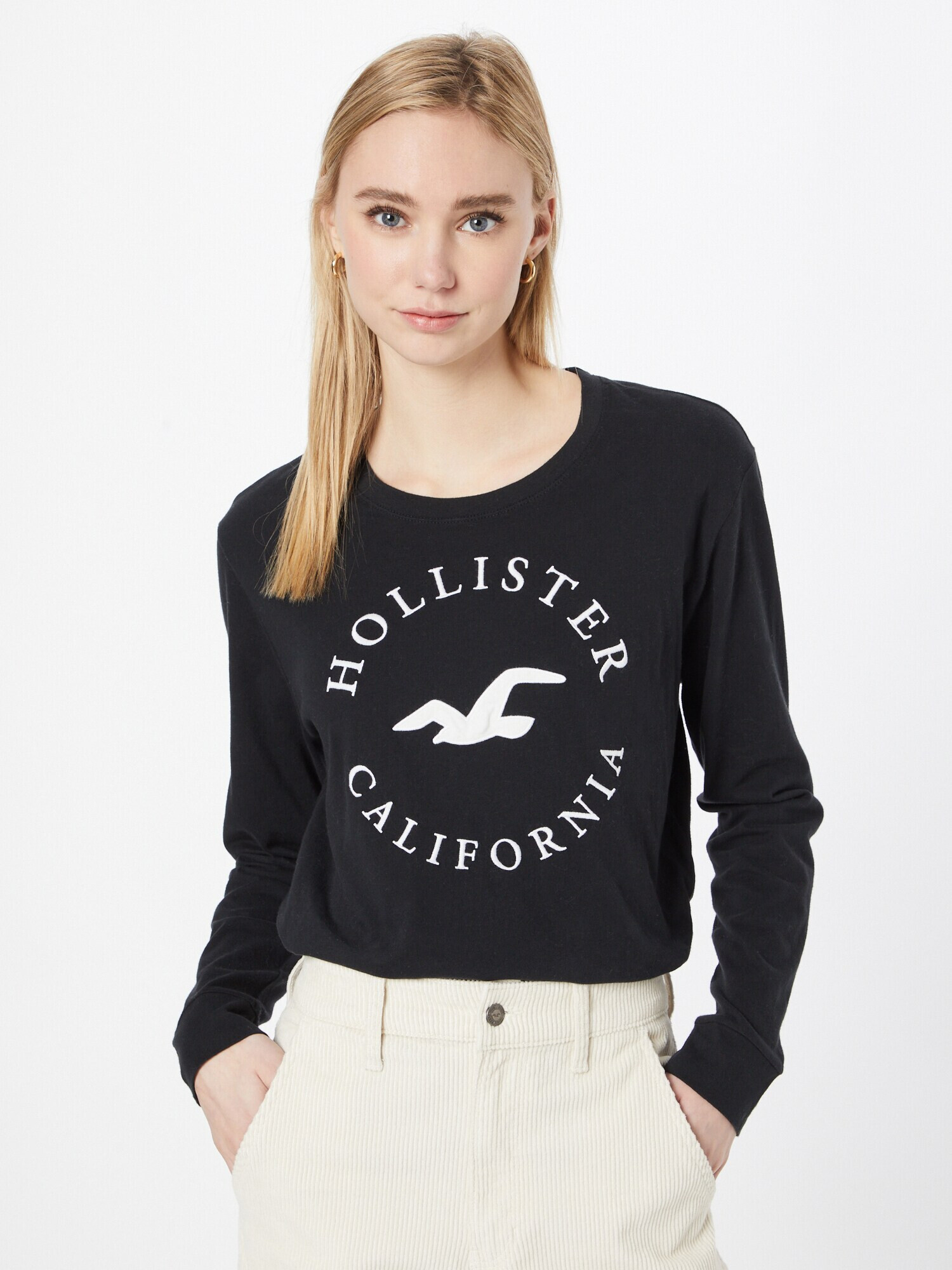 HOLLISTER Tricou negru / alb - Pled.ro