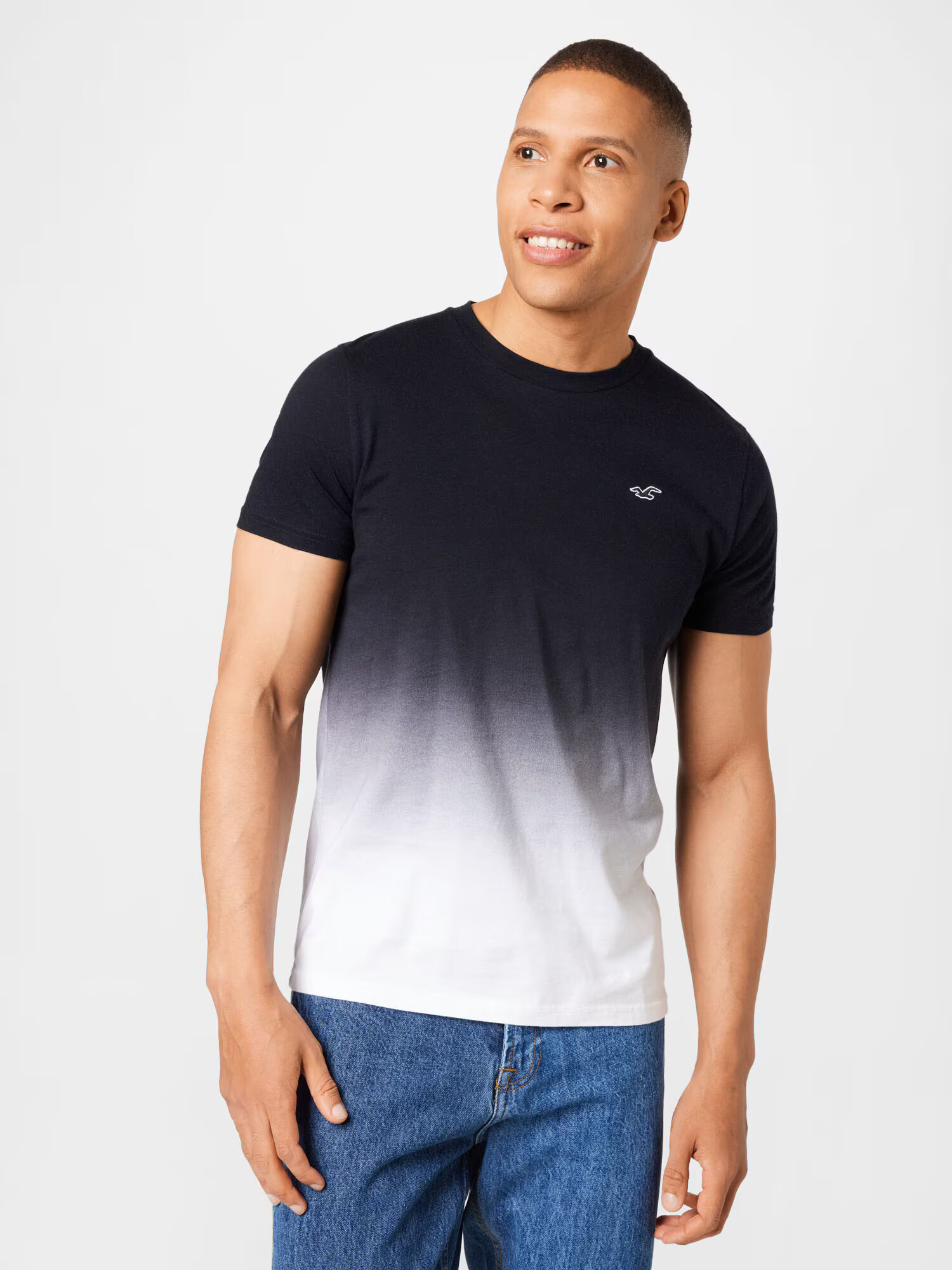 HOLLISTER Tricou negru / alb - Pled.ro