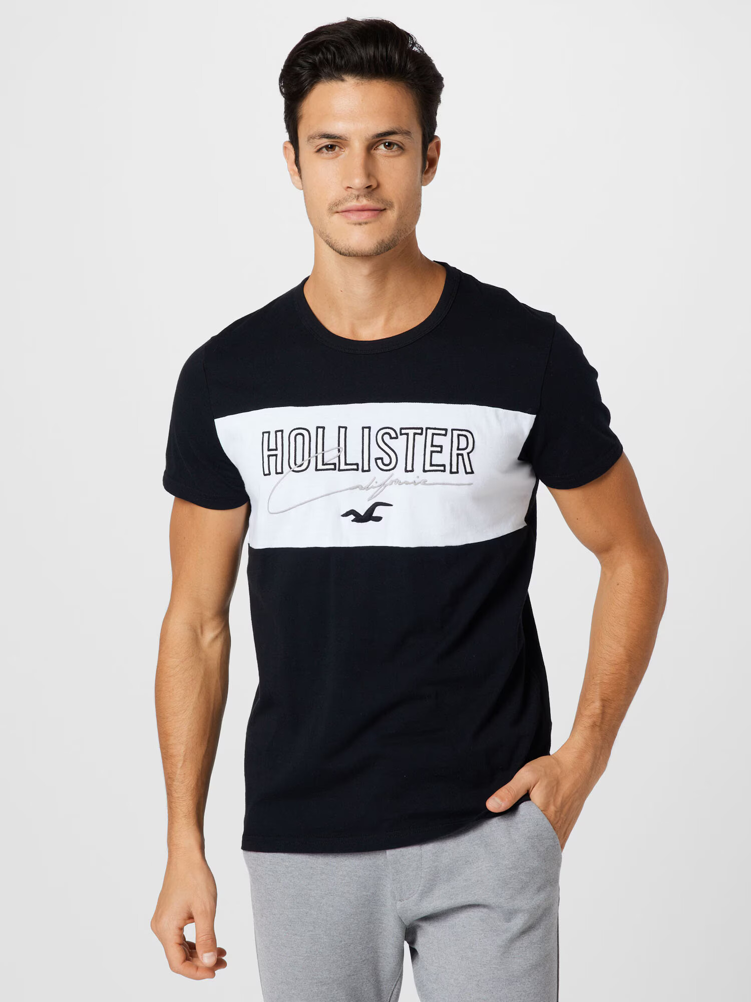 HOLLISTER Tricou negru / alb - Pled.ro