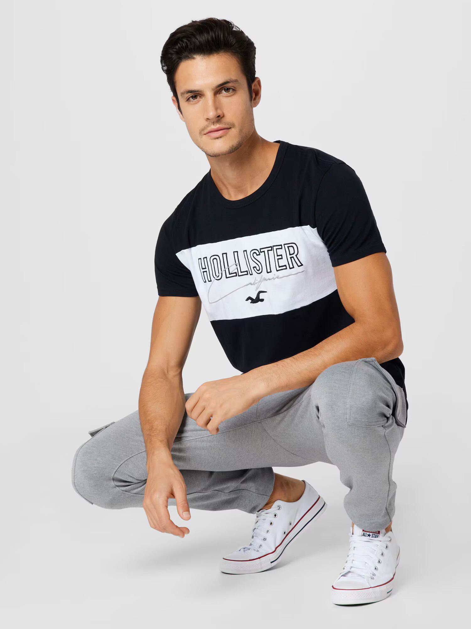 HOLLISTER Tricou negru / alb - Pled.ro