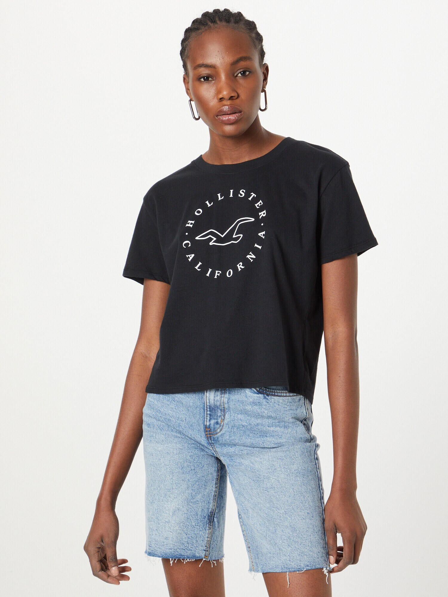 HOLLISTER Tricou negru / alb - Pled.ro