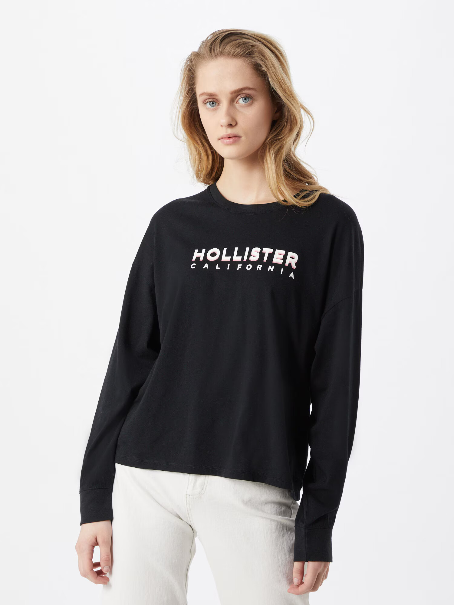 HOLLISTER Tricou negru / alb - Pled.ro