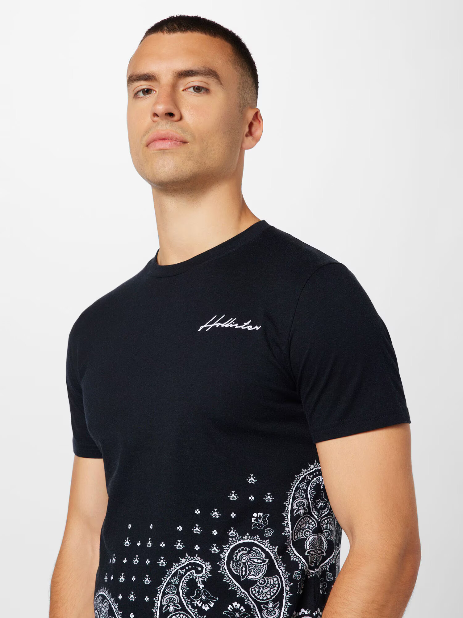 HOLLISTER Tricou negru / alb / alb murdar - Pled.ro