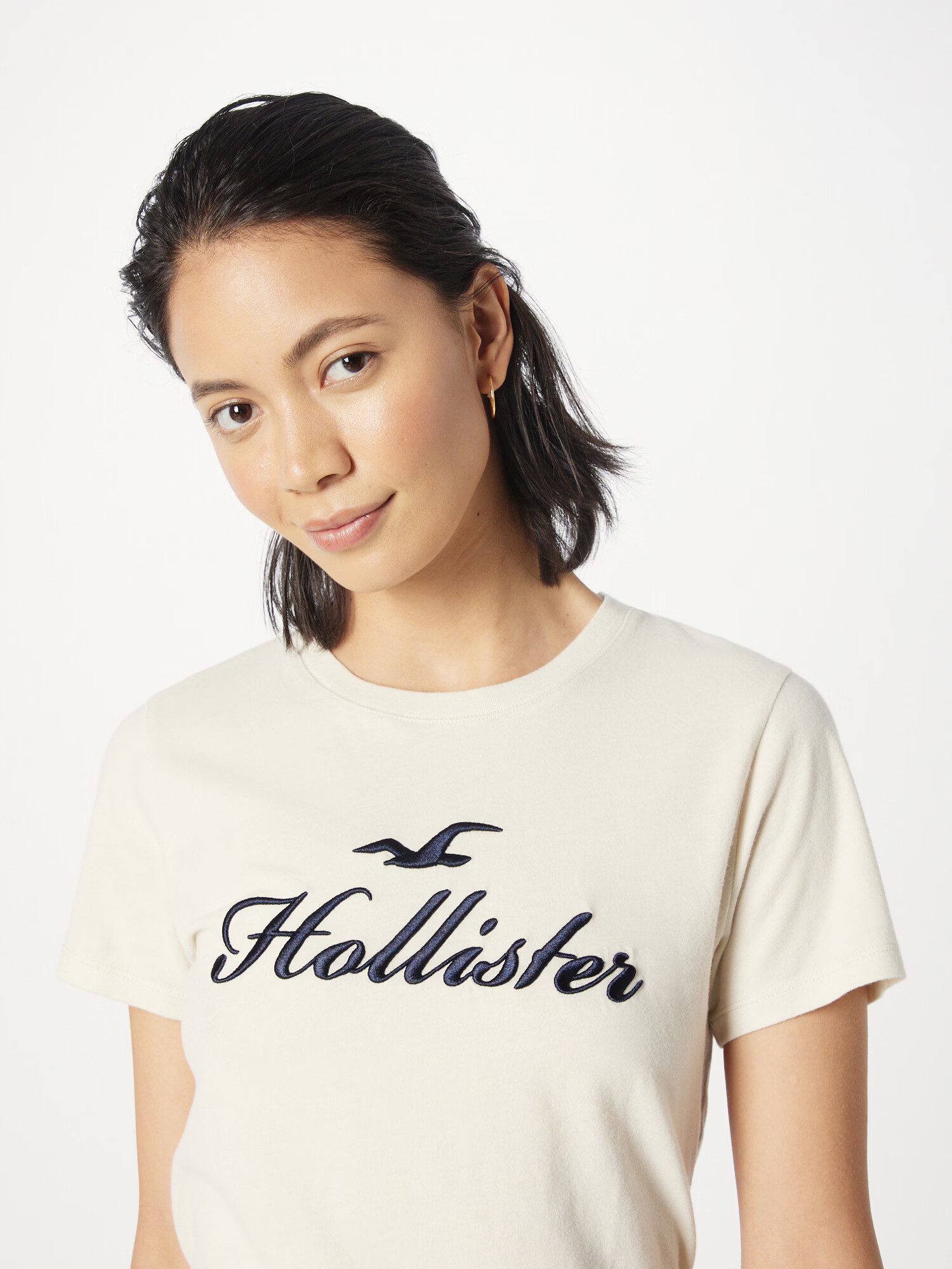 HOLLISTER Tricou negru / alb murdar - Pled.ro