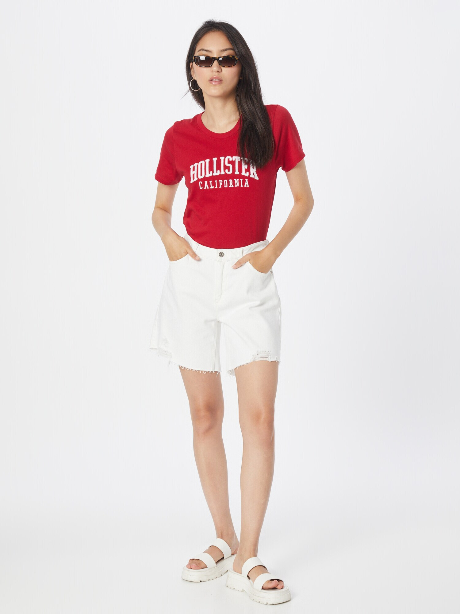 HOLLISTER Tricou roșu / alb - Pled.ro