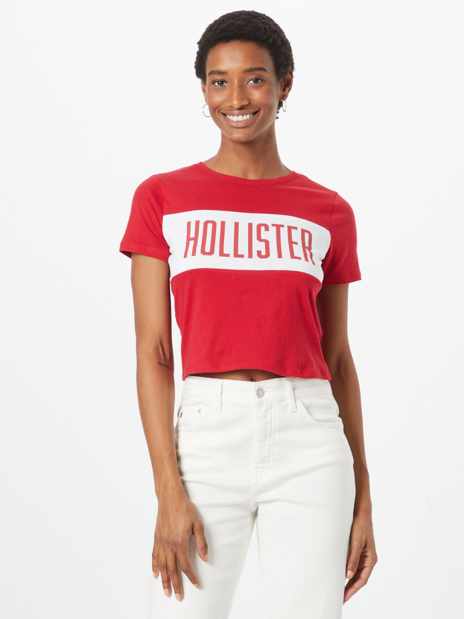 HOLLISTER Tricou roșu / alb - Pled.ro