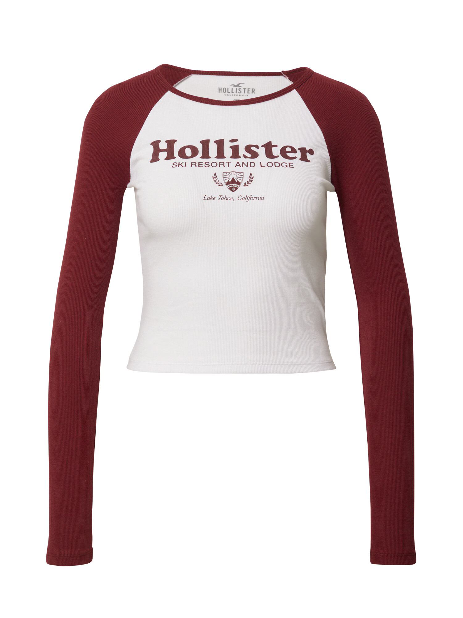 HOLLISTER Tricou roșu bordeaux / alb - Pled.ro